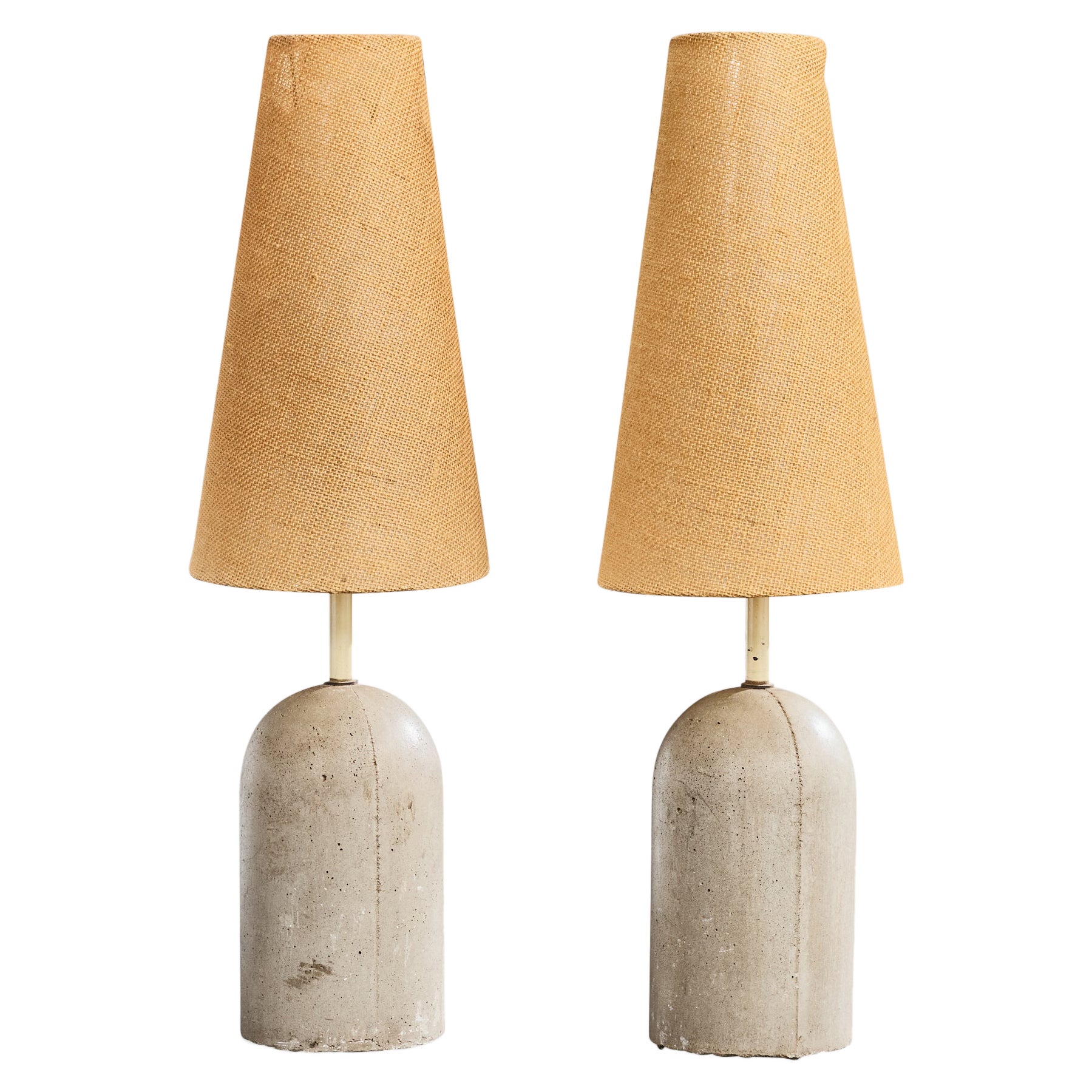 Brazilian Designer, Table Lamps, Concrete, Metal, Burlap, Brazil, 1970s