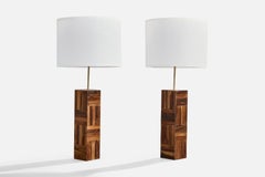 Brazilian Designer, Table Lamps, Wood, Brass, Brazil, 1950s