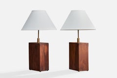 Brazilian Designer, Table Lamps, Wood, Brass, Brazil, 1950s