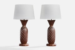 Brazilian Designer, Table Lamps, Wood, Brass, Brazil, 1950s