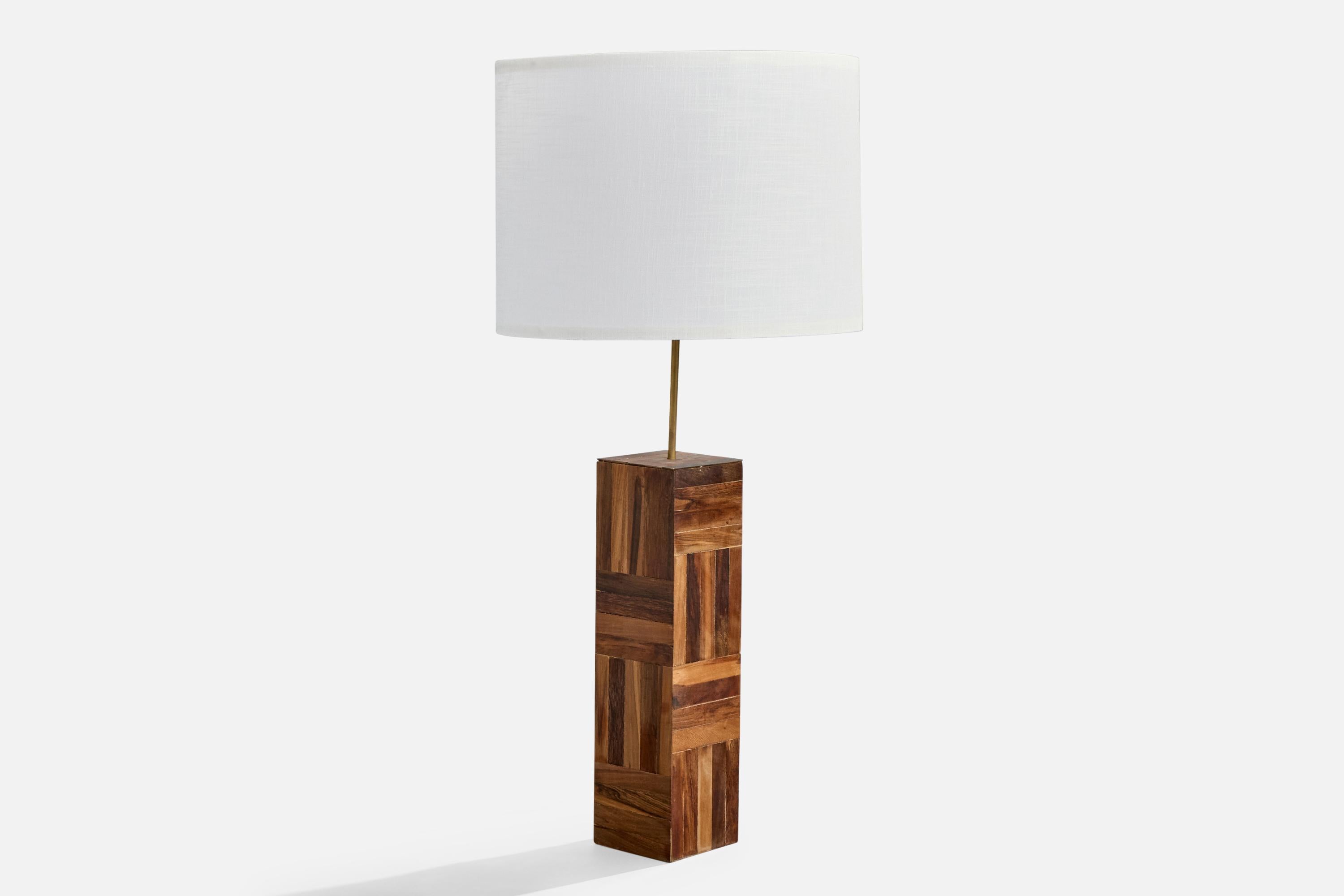 Brazilian Designer, Table Lamps, Wood, Brass, Brazil, 1950s In Fair Condition For Sale In High Point, NC