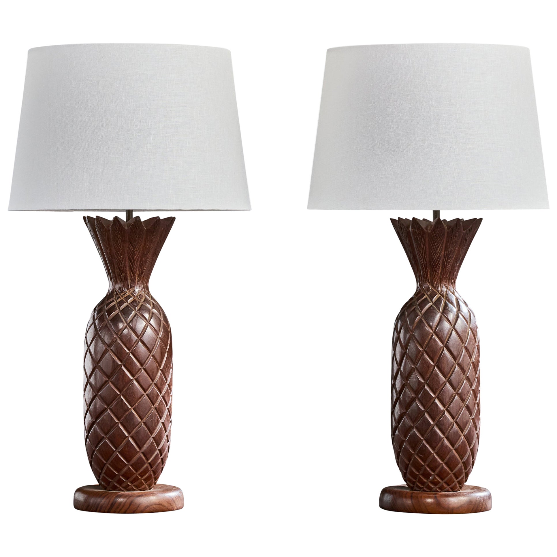 Designer brésilien, lampes de table, Wood Wood, Brass, Brésil, années 1950