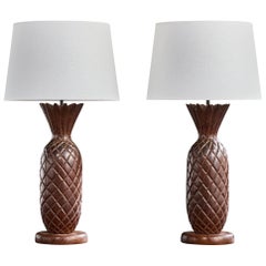 Designer brésilien, lampes de table, Wood Wood, Brass, Brésil, années 1950