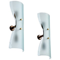 Brazilian Designer, Wall Lights, Brass, Glass, Brazil, 1950s