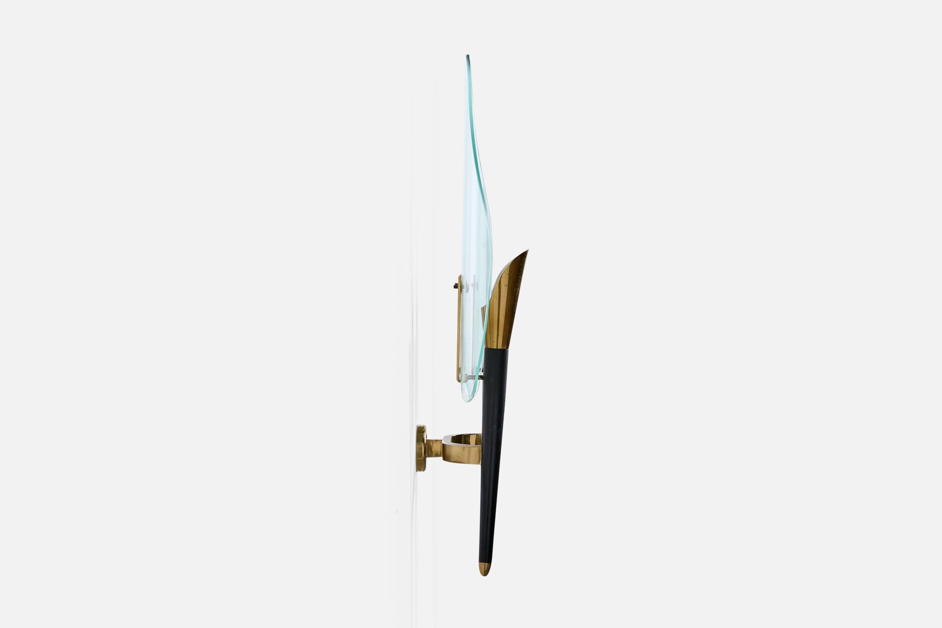 Mid-20th Century Brazilian Designer, Wall Lights, Brass, Metal, Glass, Brazil, 1950s For Sale