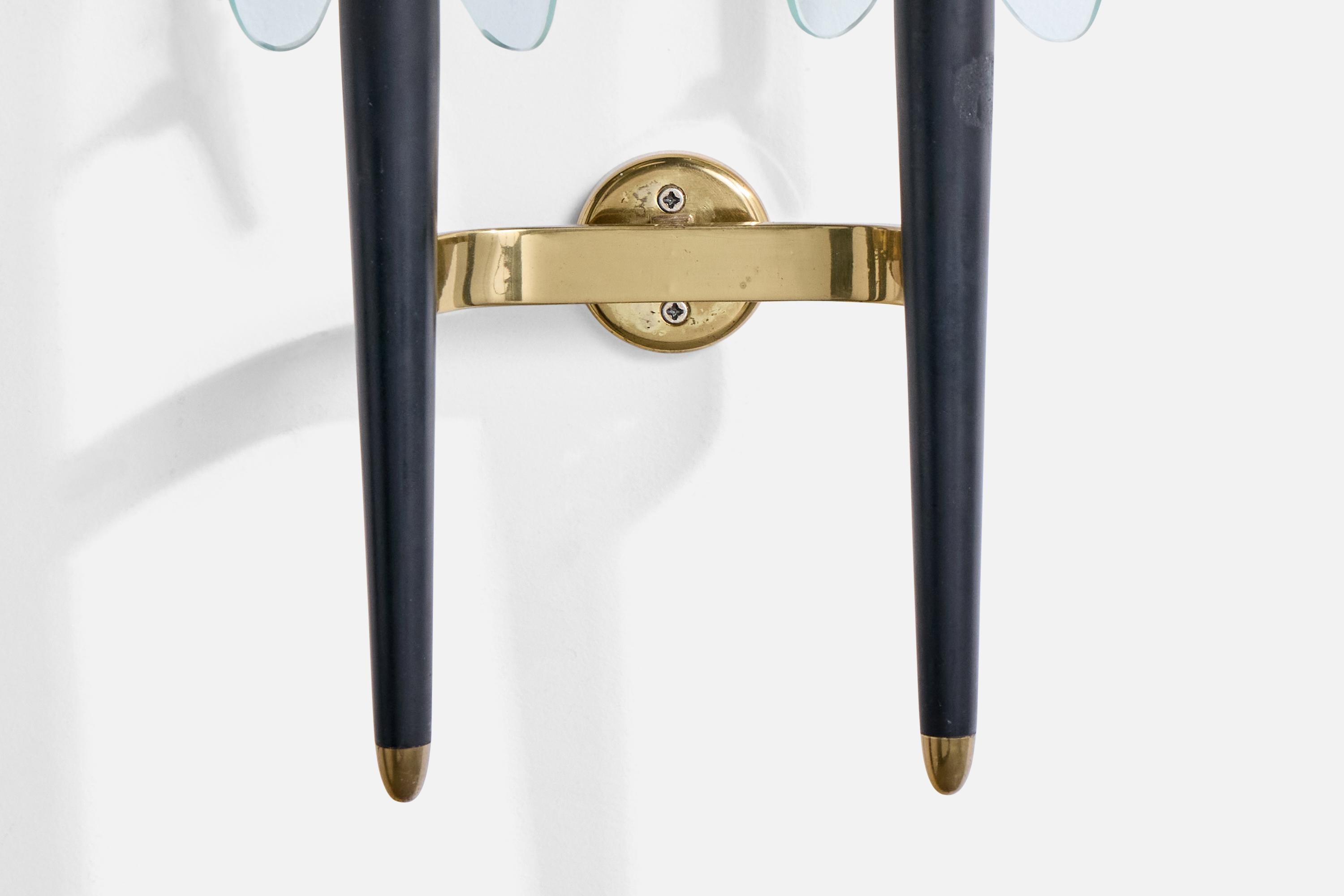 Brazilian Designer, Wall Lights, Brass, Metal, Glass, Brazil, 1950s For Sale 1