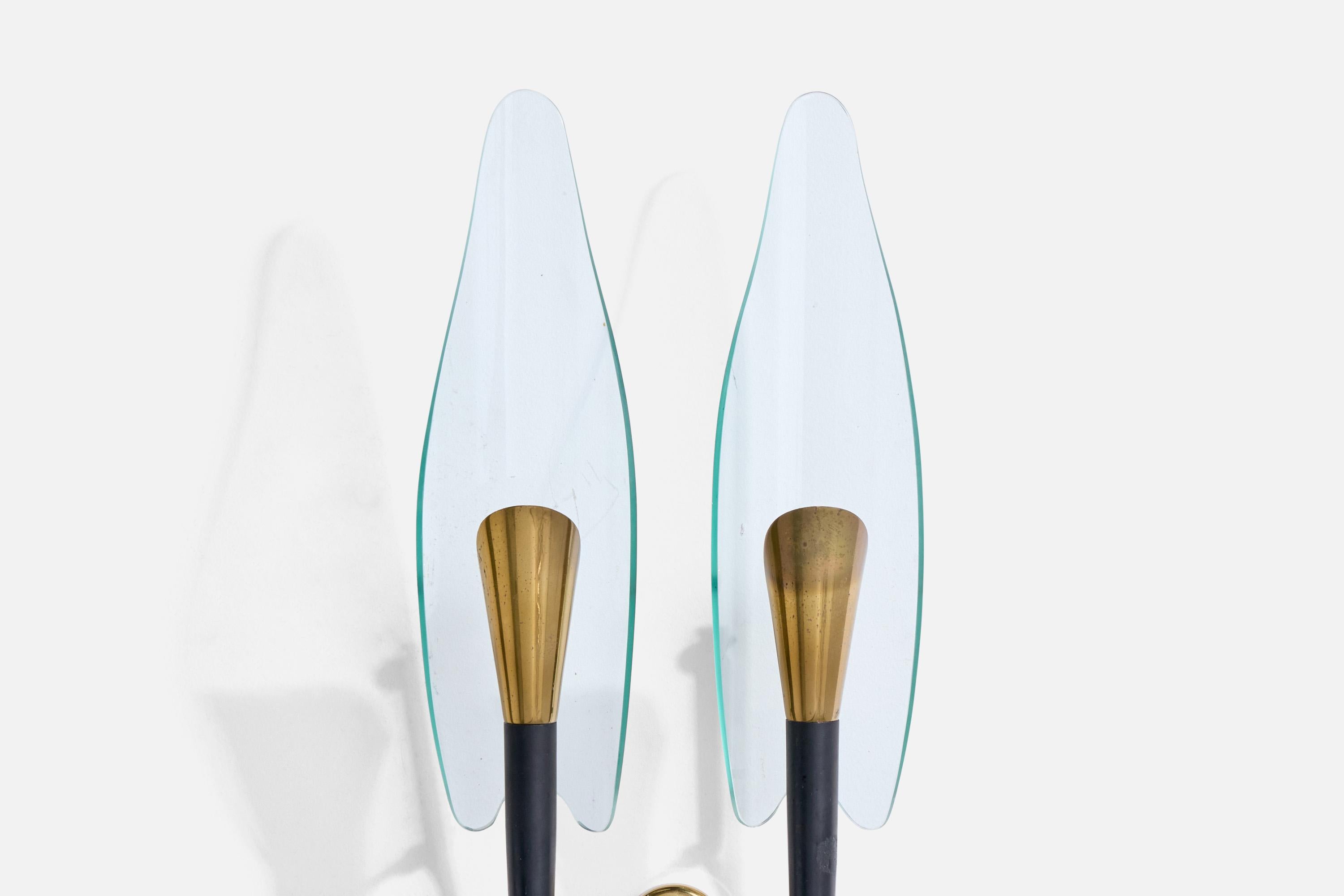 Brazilian Designer, Wall Lights, Brass, Metal, Glass, Brazil, 1950s For Sale 3