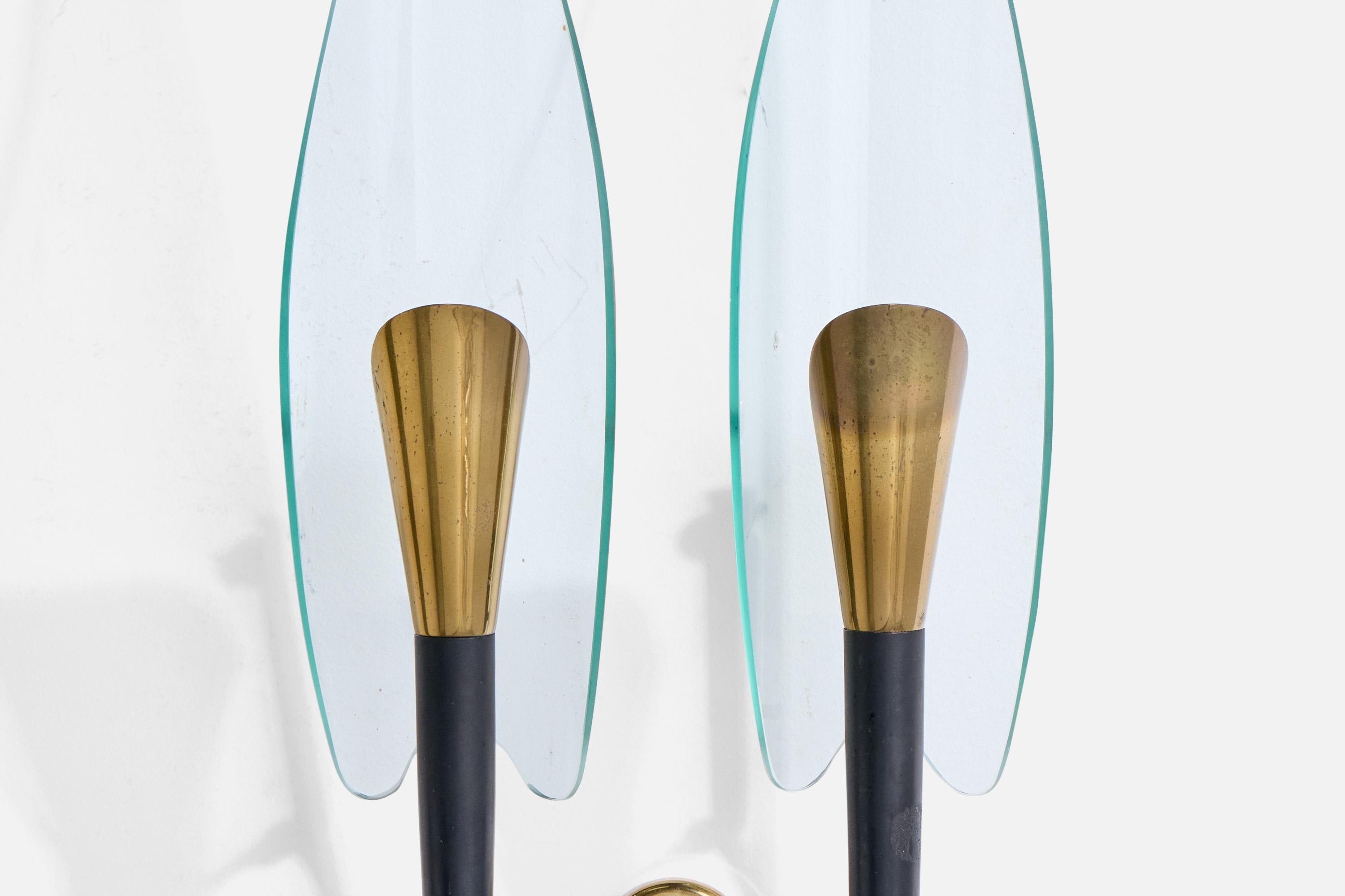 Brazilian Designer, Wall Lights, Brass, Metal, Glass, Brazil, 1950s For Sale 4