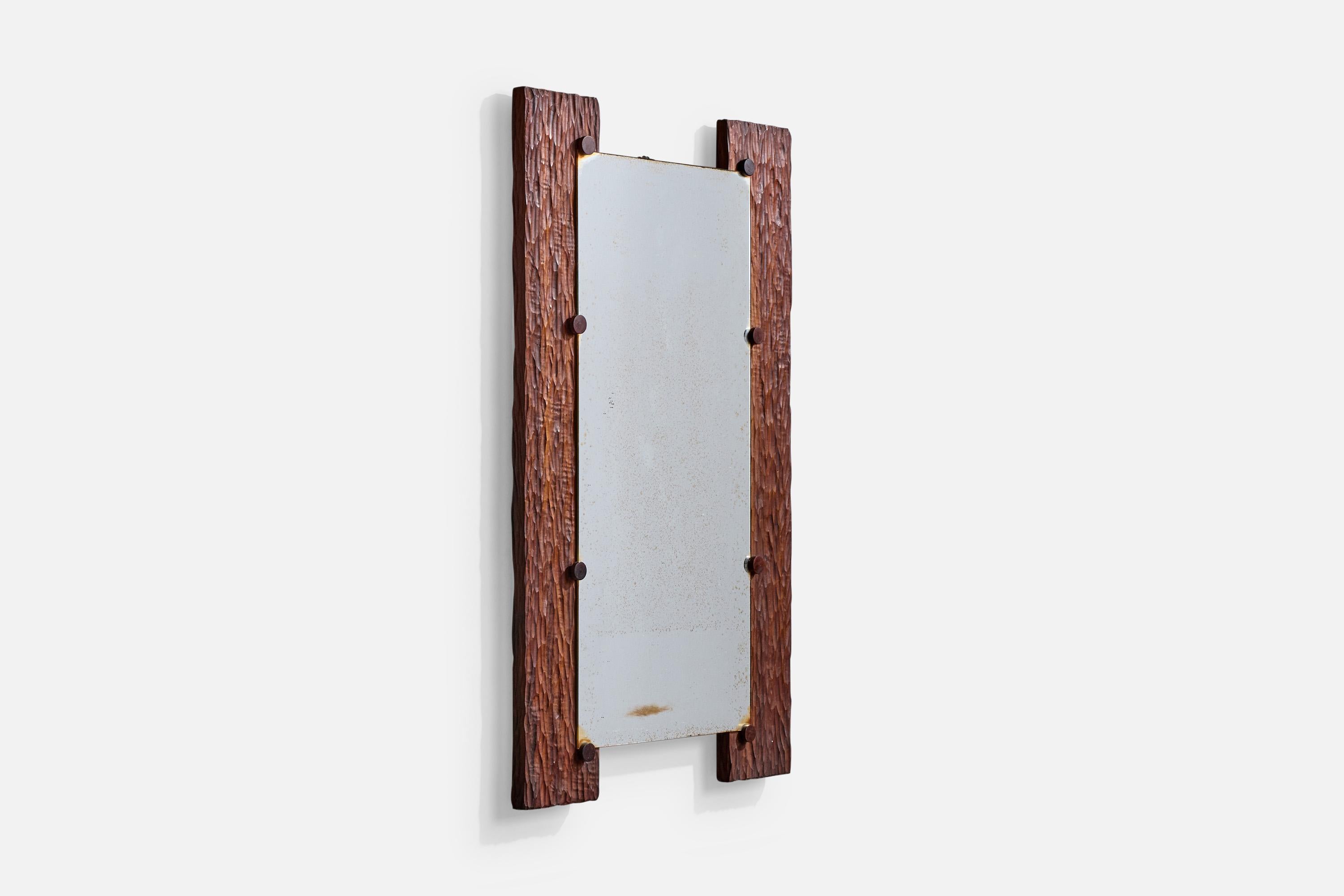 Mid-Century Modern Brazilian Designer, Wall Mirror, Gonçalo Alves, Brass, Brazil, 1970s For Sale