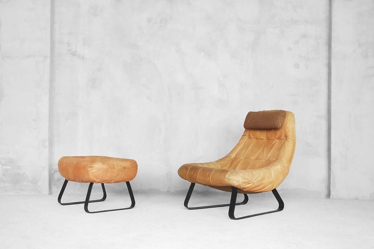 Mid-Century Modern Brazilian Earth Chair and Ottoman by Percival Lafer for Lafer MP, 1970s For Sale