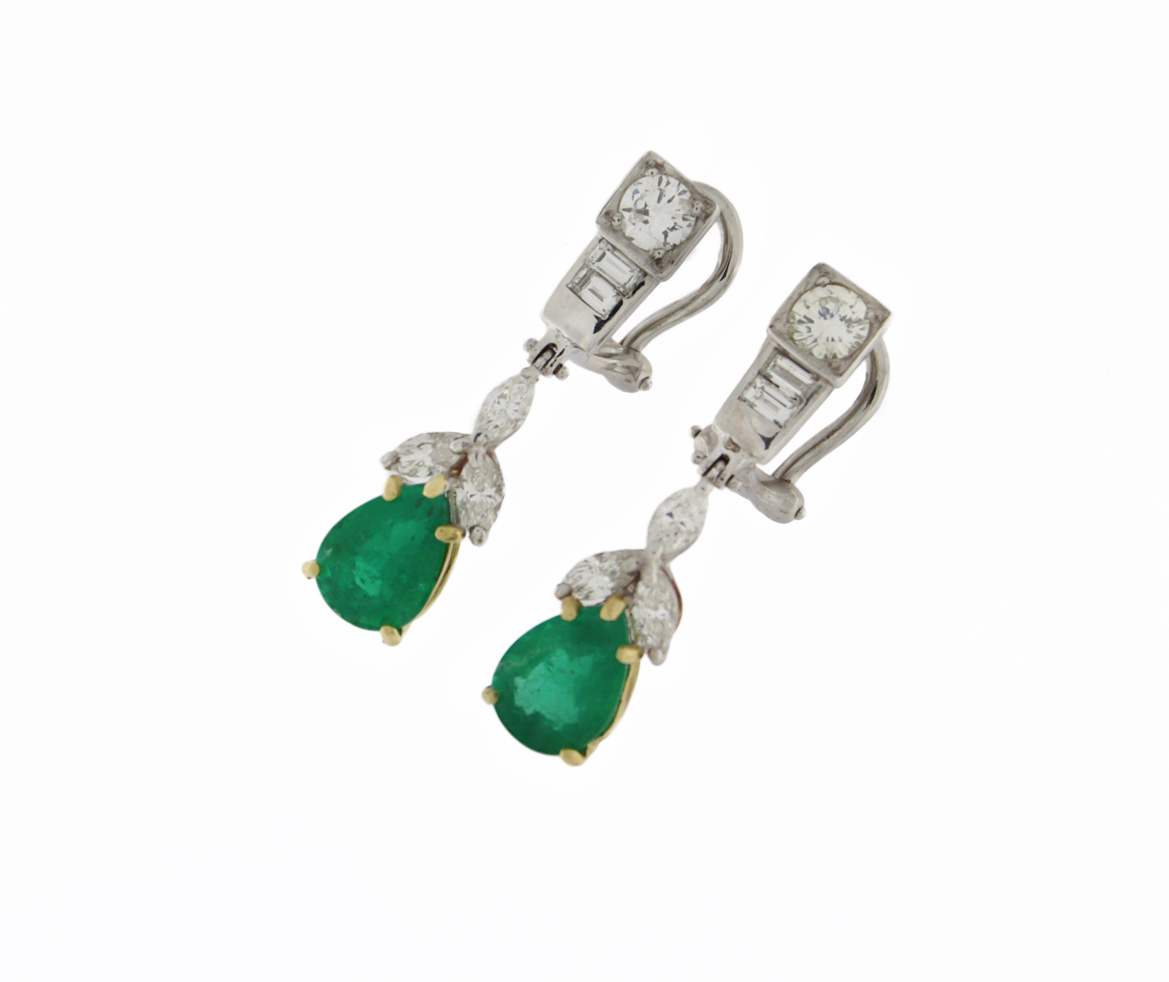 De las mujeres Pendientes Gota Esmeralda Brasileña Diamantes Oro Blanco 18 Kilates en venta
