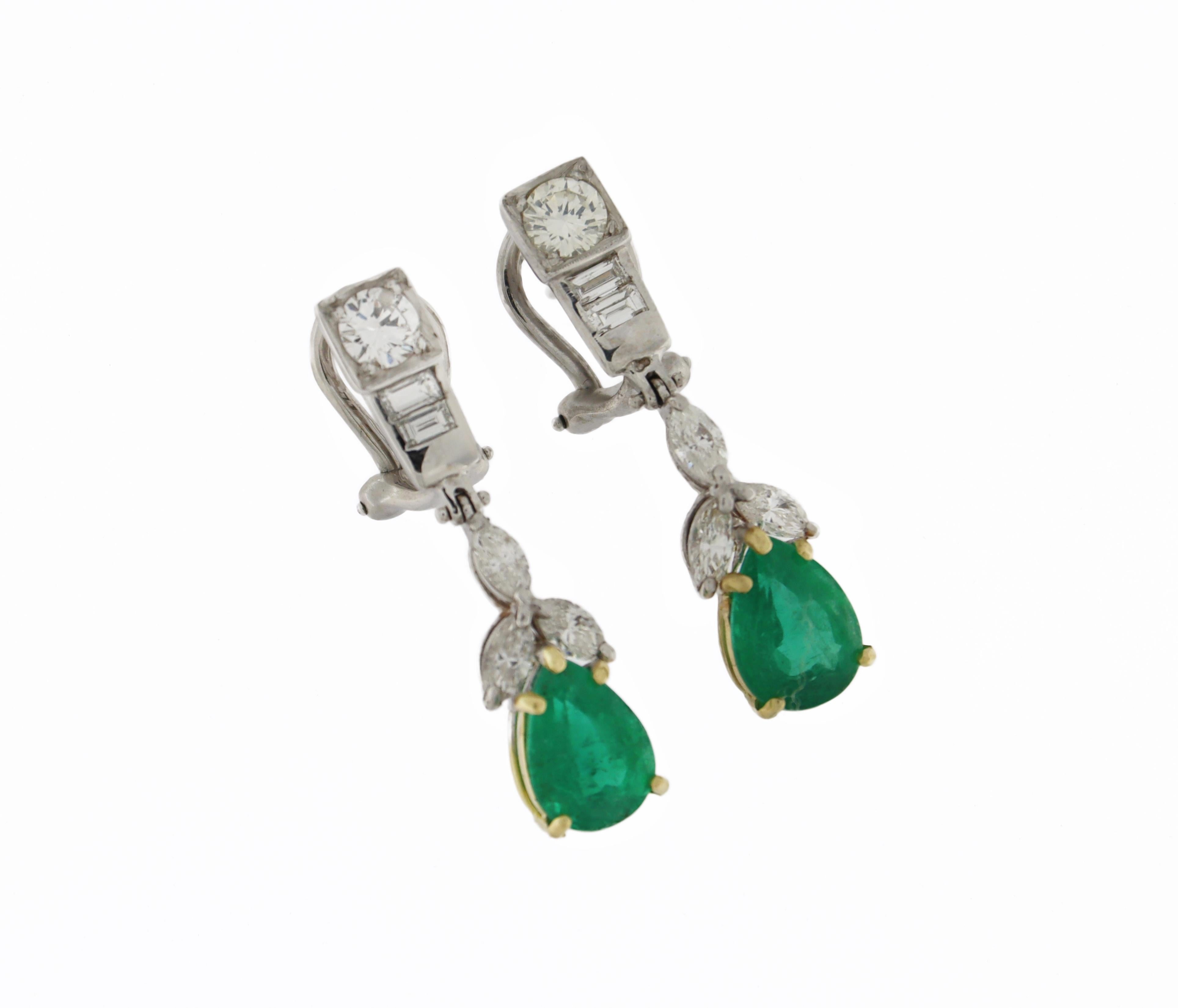 Pendientes Gota Esmeralda Brasileña Diamantes Oro Blanco 18 Kilates en venta 2