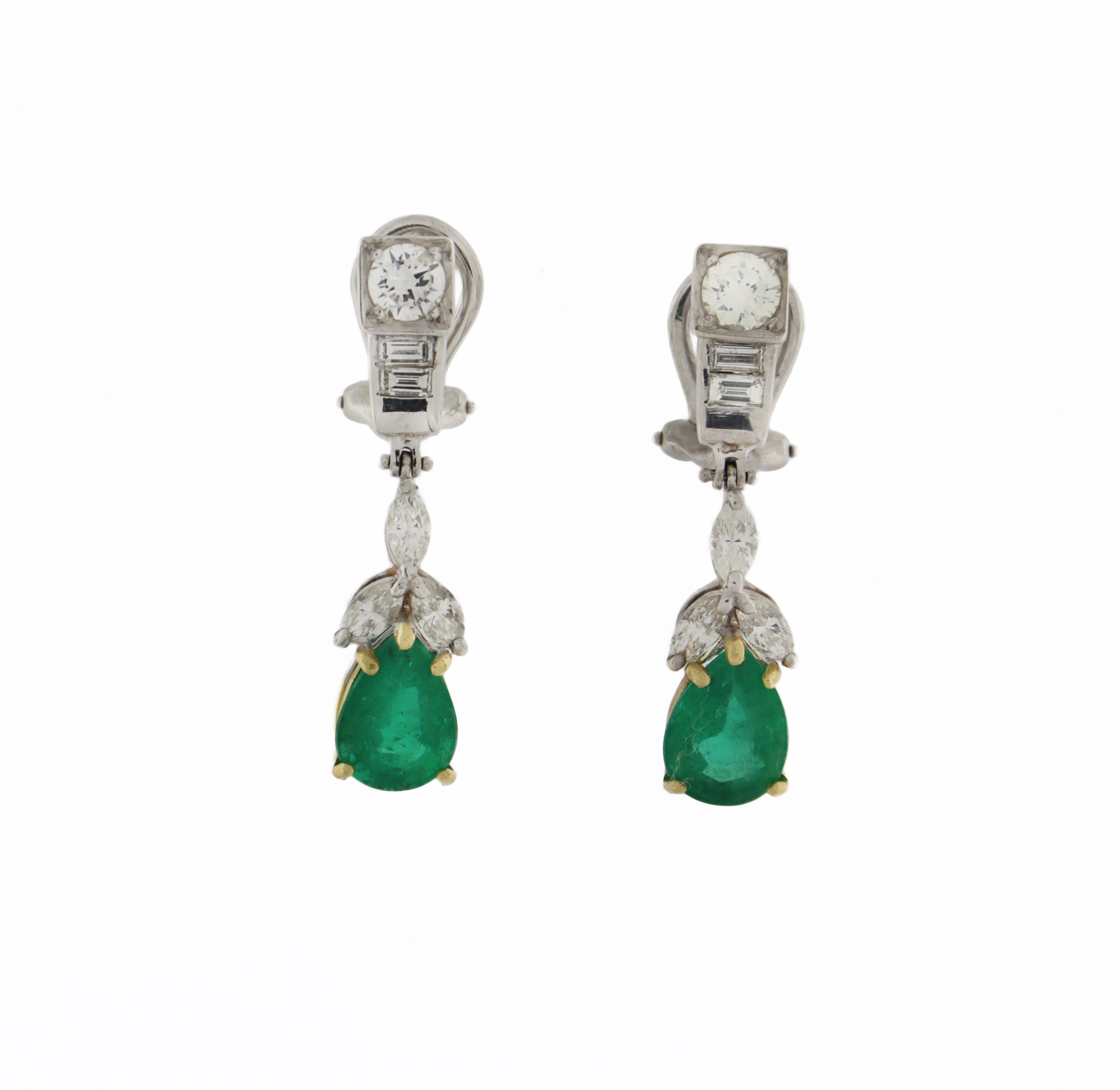 Pendientes Gota Esmeralda Brasileña Diamantes Oro Blanco 18 Kilates en Nuevo estado para la venta en Marcianise, IT