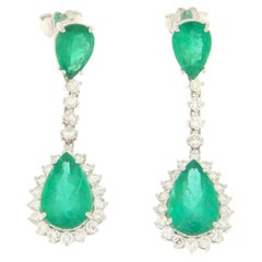 Brazilian Emerald Diamonds White Gold 18 Karat Drop Earrings