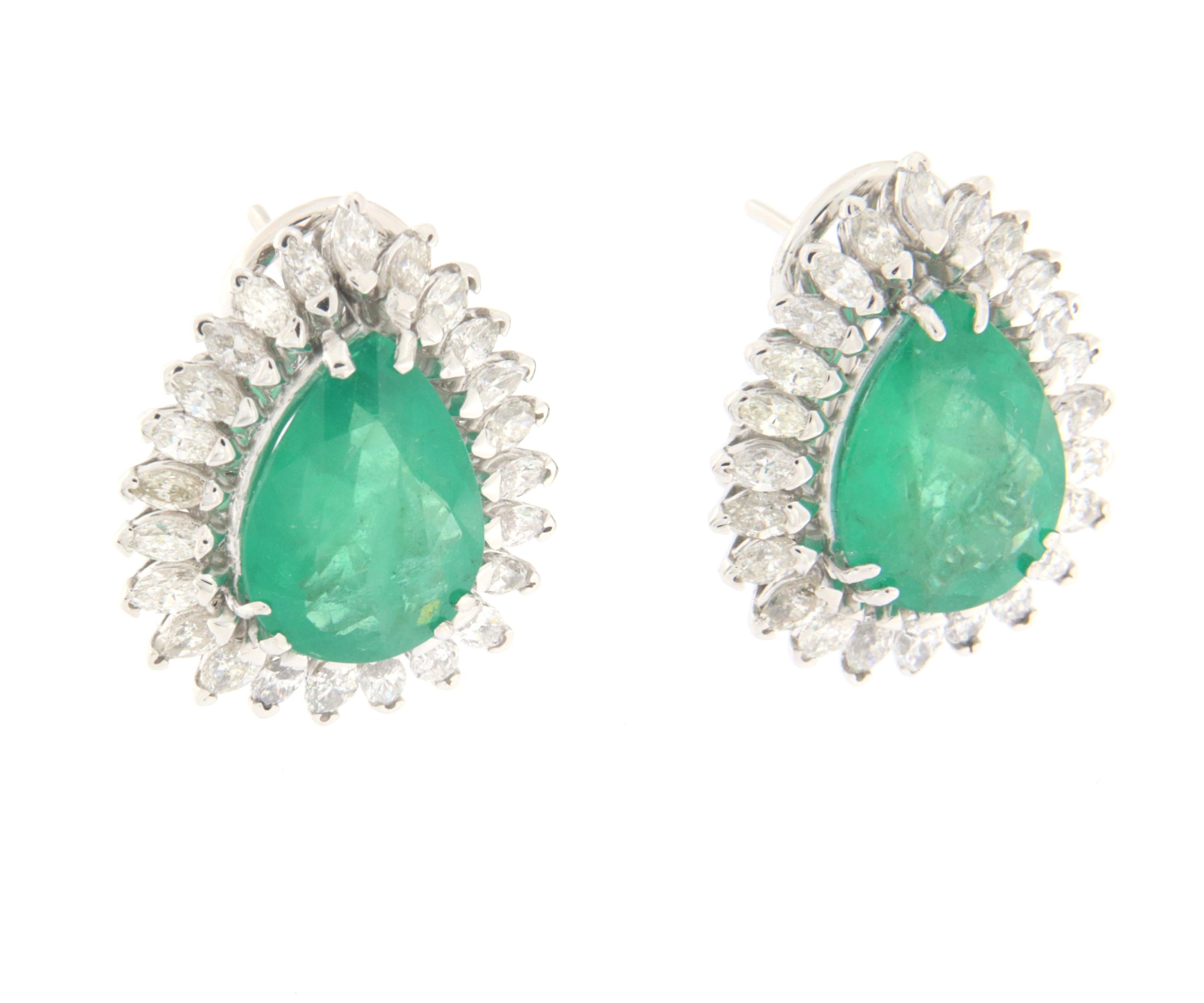 Emerald Cut Brazilian Emerald Diamonds White Gold 18 Karat Stud Earrings For Sale