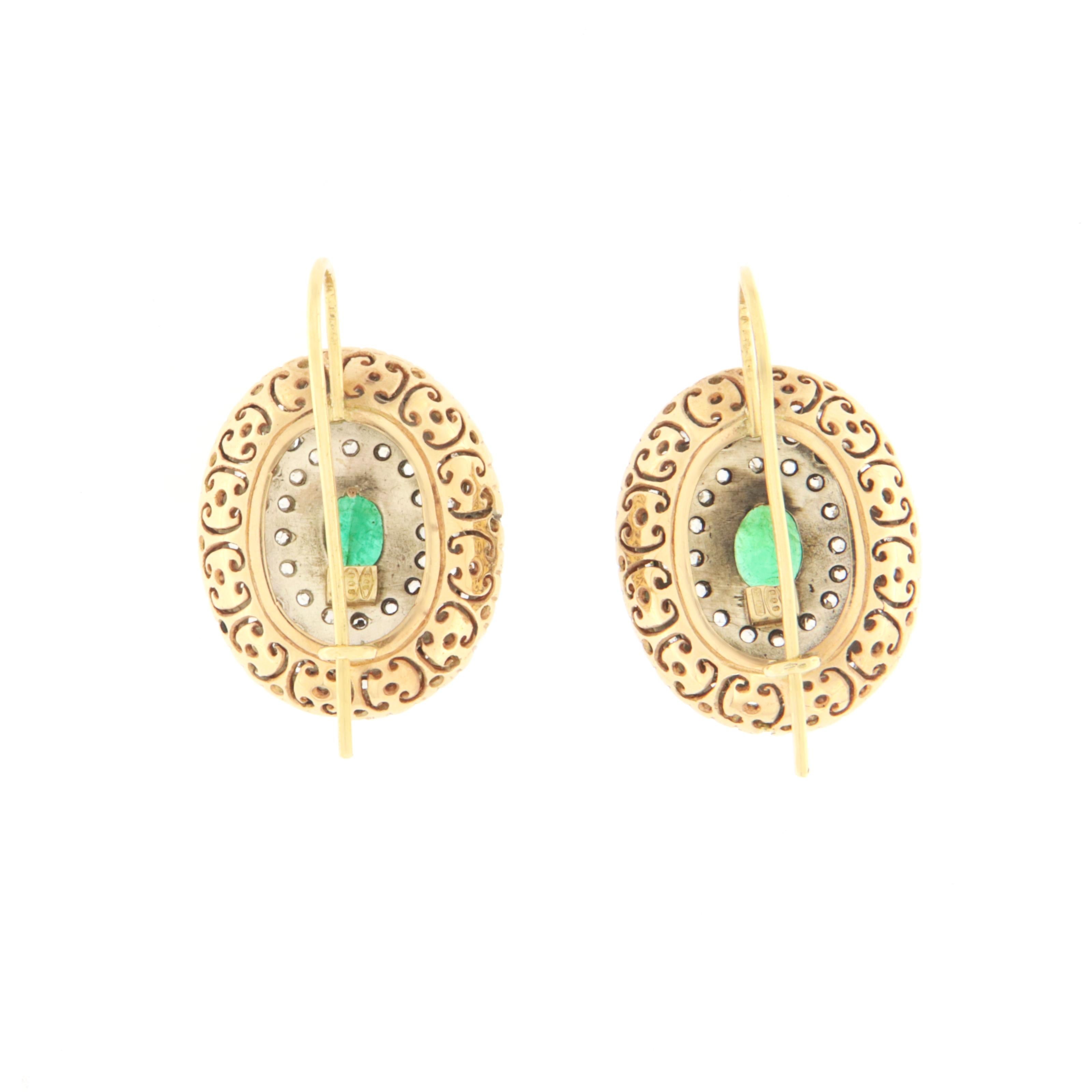Brazilian Emeralds Diamonds 14 Karat Yellow Gold Drop Earrings In New Condition For Sale In Marcianise, IT