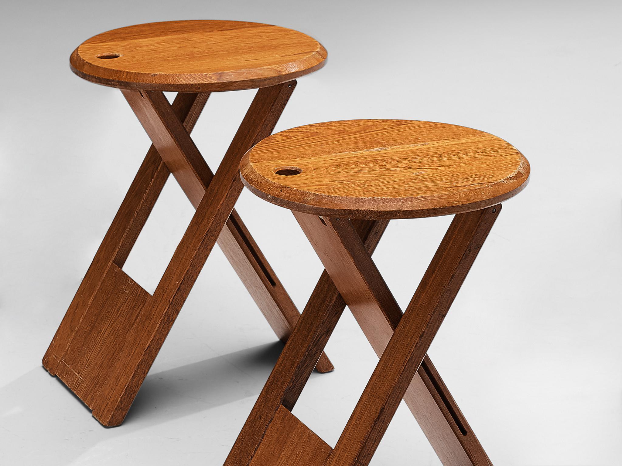 Post-Modern Brazilian Foldable Stools or Side Tables in Cedar