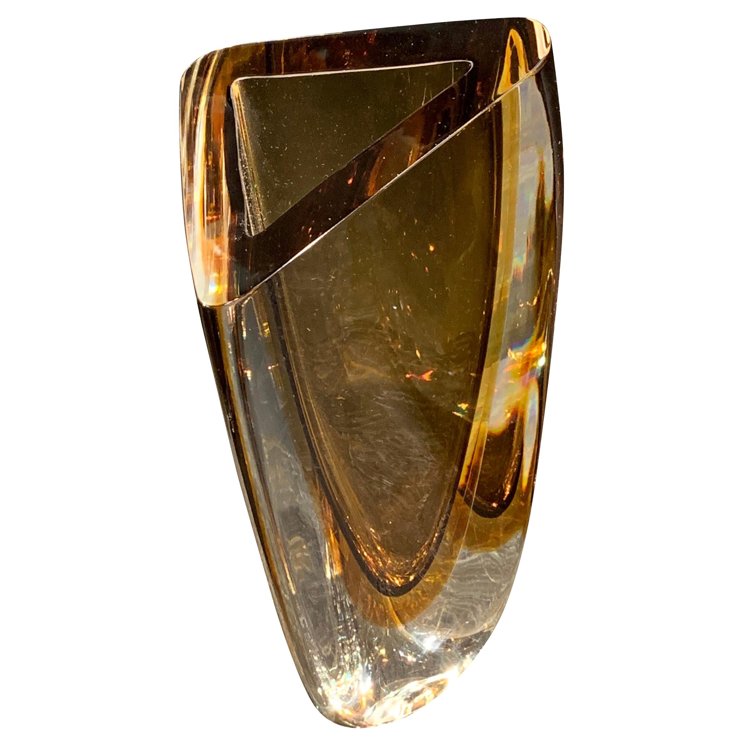 Amber and Clear Thick Glass Vase, Brazil, Contemporary