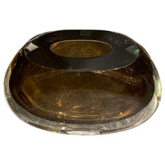 Amber and Clear Brazilian Thick Glass Oval Shape Vase, Brazil, Contemporary