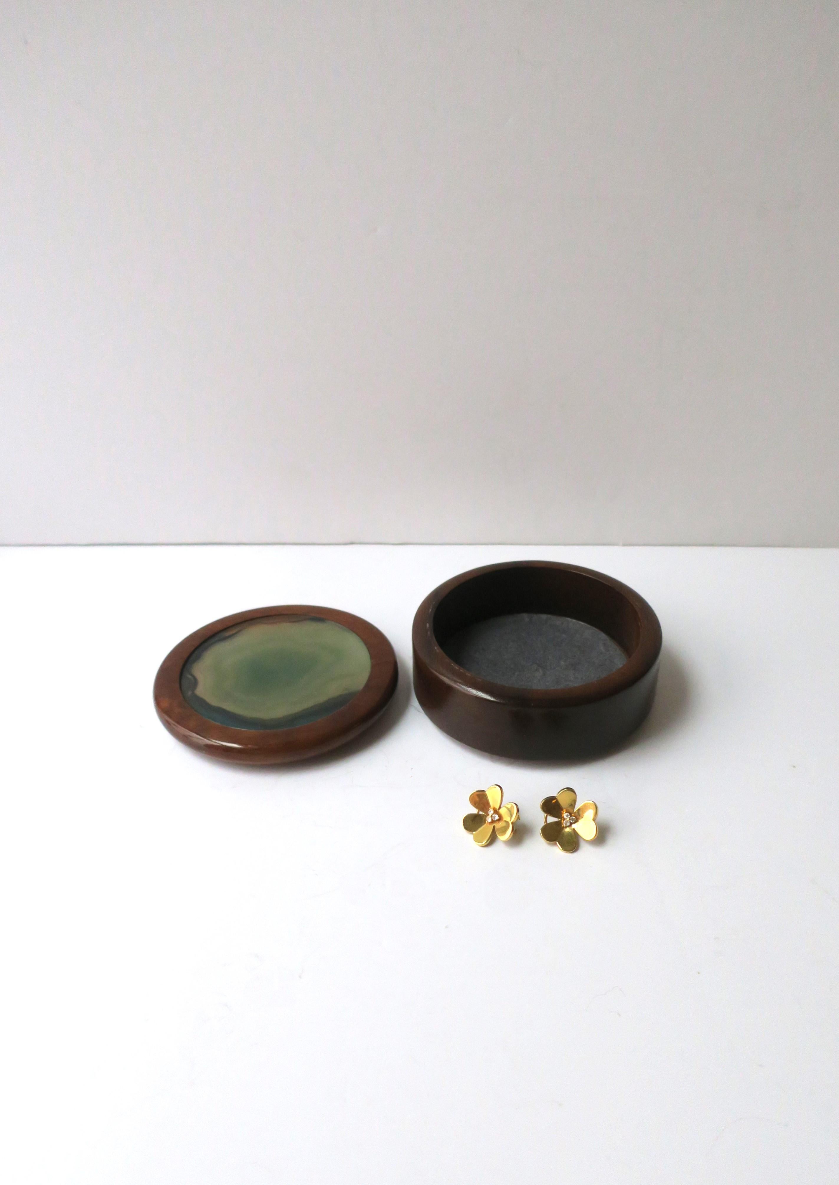 Brazilian Green Agate Onyx and Wood Box, Brazil 1980s 1