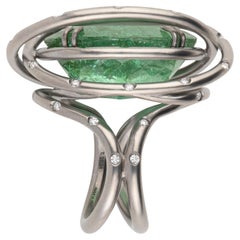 Brazilian Green Tourmaline Diamonds HandMade in Italy Unique Satellite Ring
