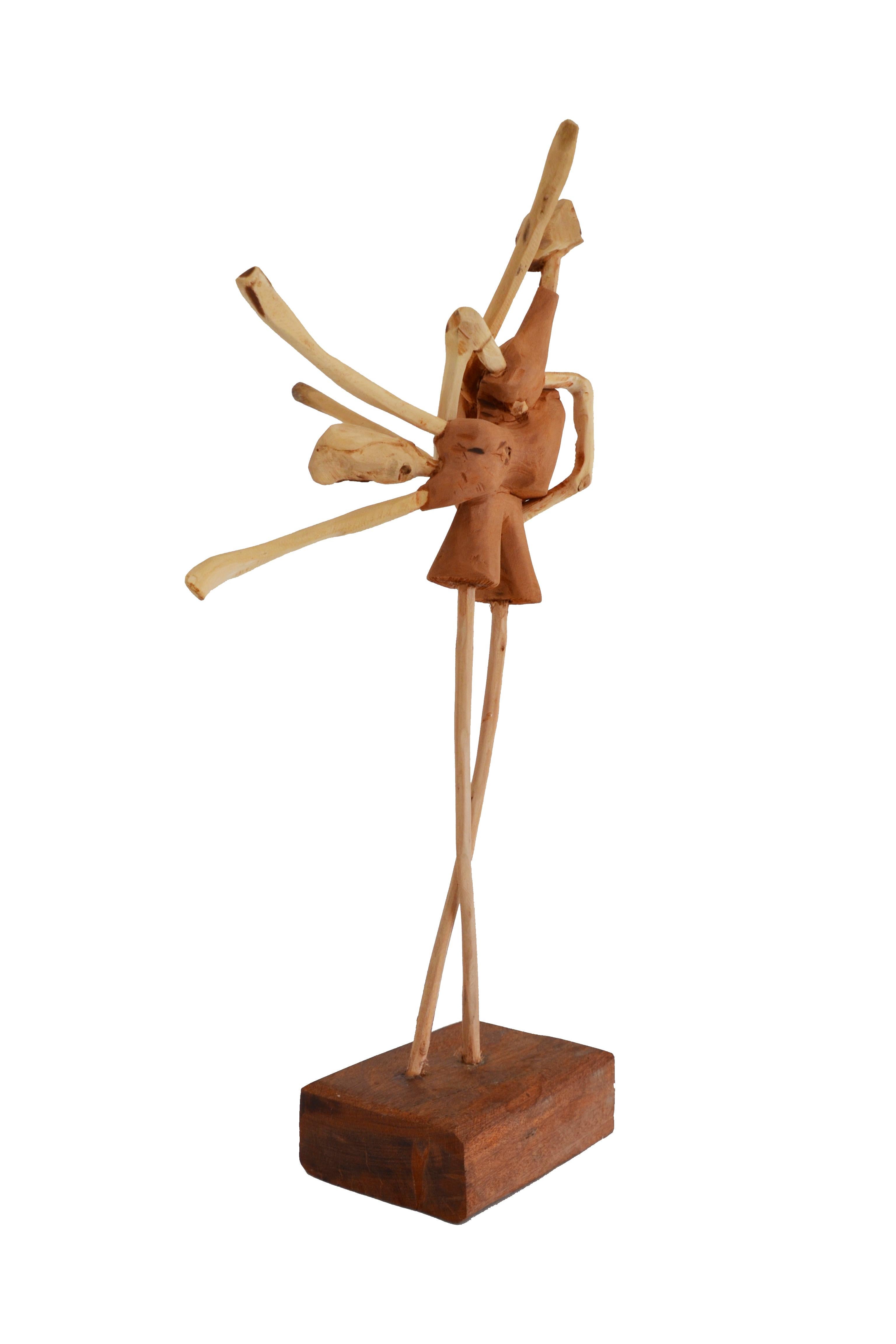 Folk Art Brazilian Hand-Carved Wood Sculpture Ballerina For Sale