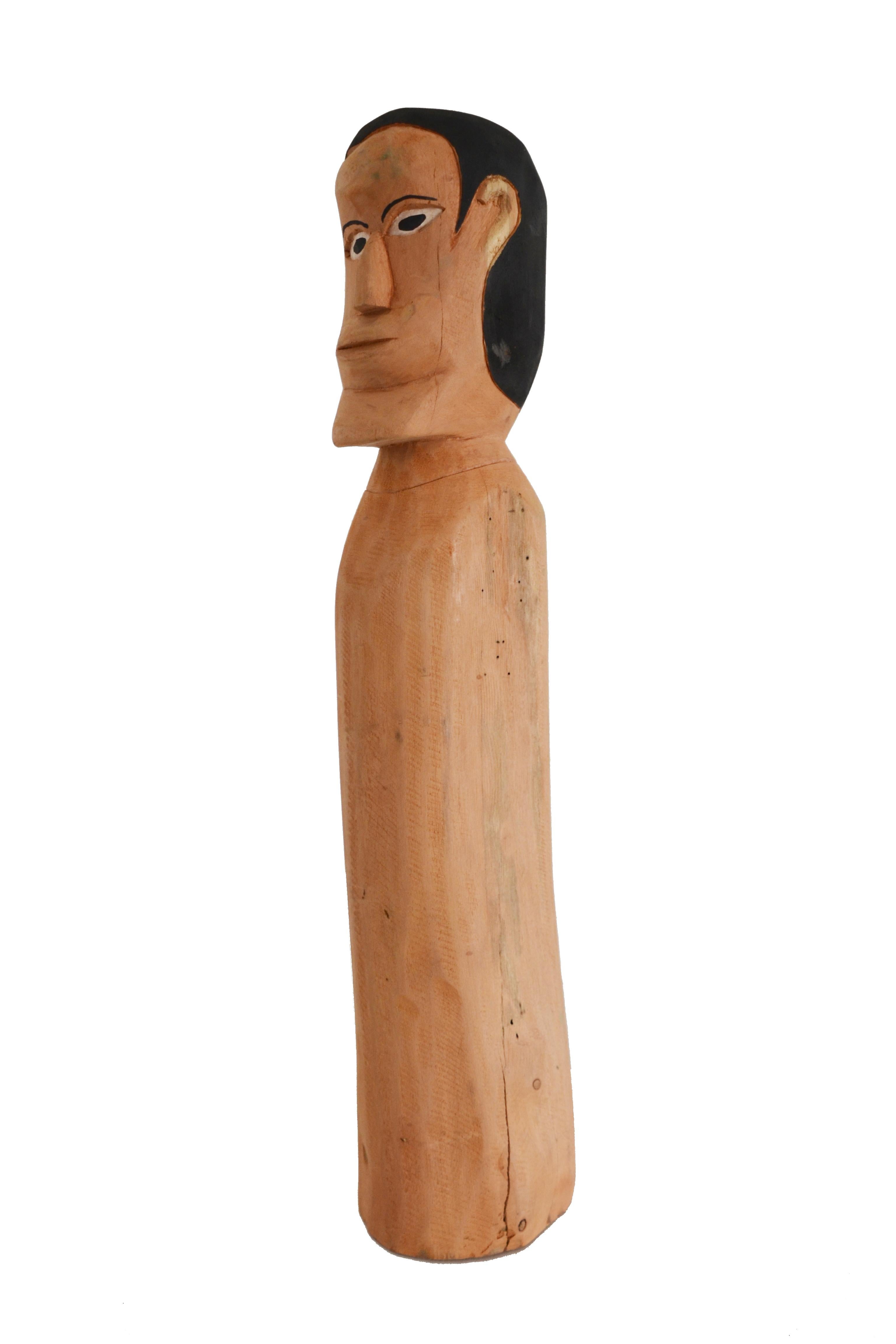 Folk Art Brazilian Hand-Carved Wood Sculpture Head For Sale