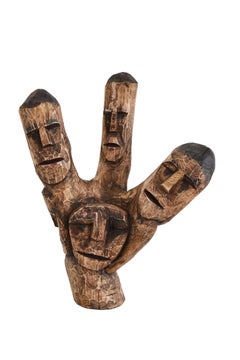 Brazilian Hand-Carved Wood Sculpture Heads Totem