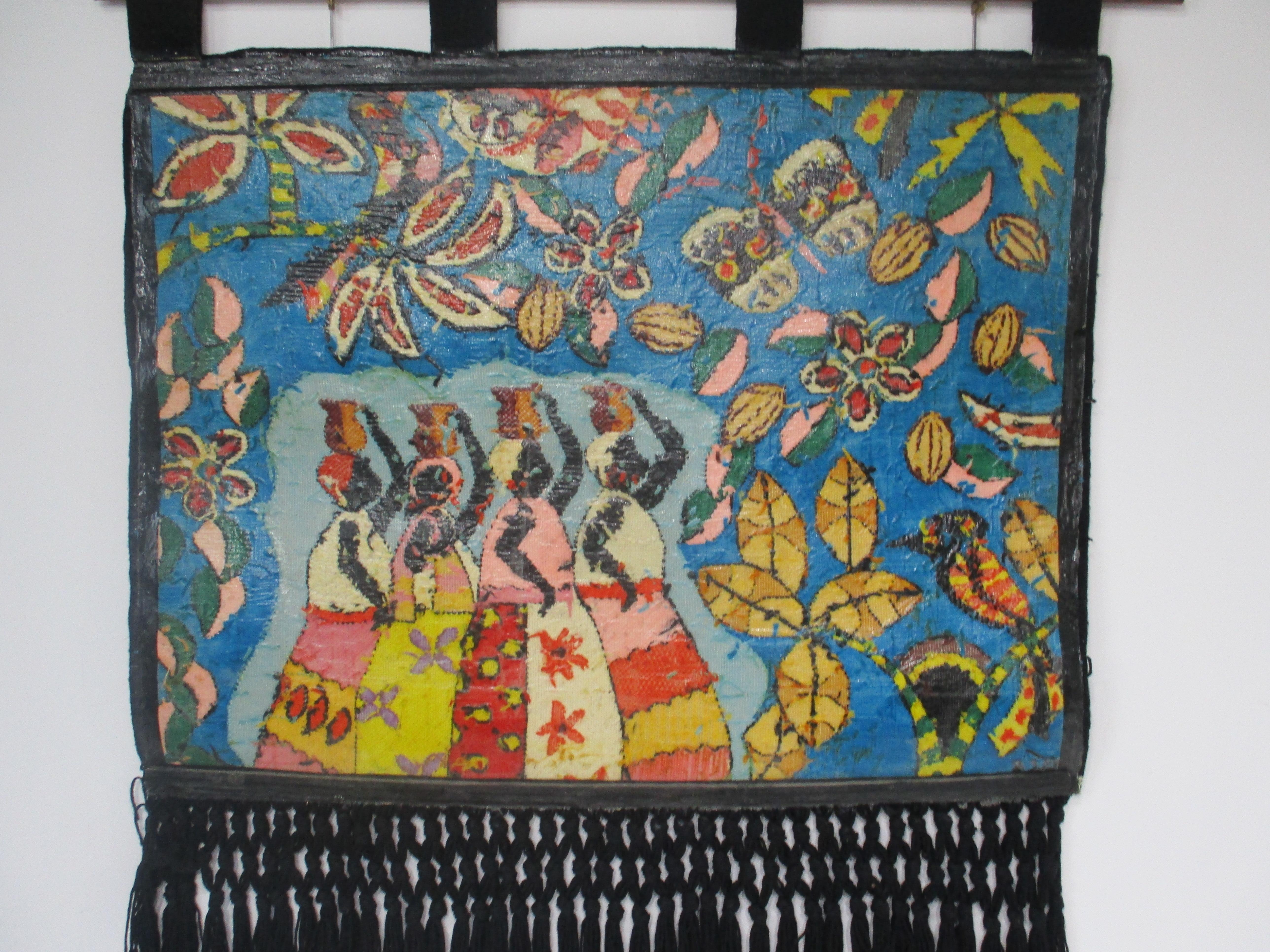 Kennedy Bahia styled Brazilian Hand Woven Tapestry Signed MES 1979 For Sale 5