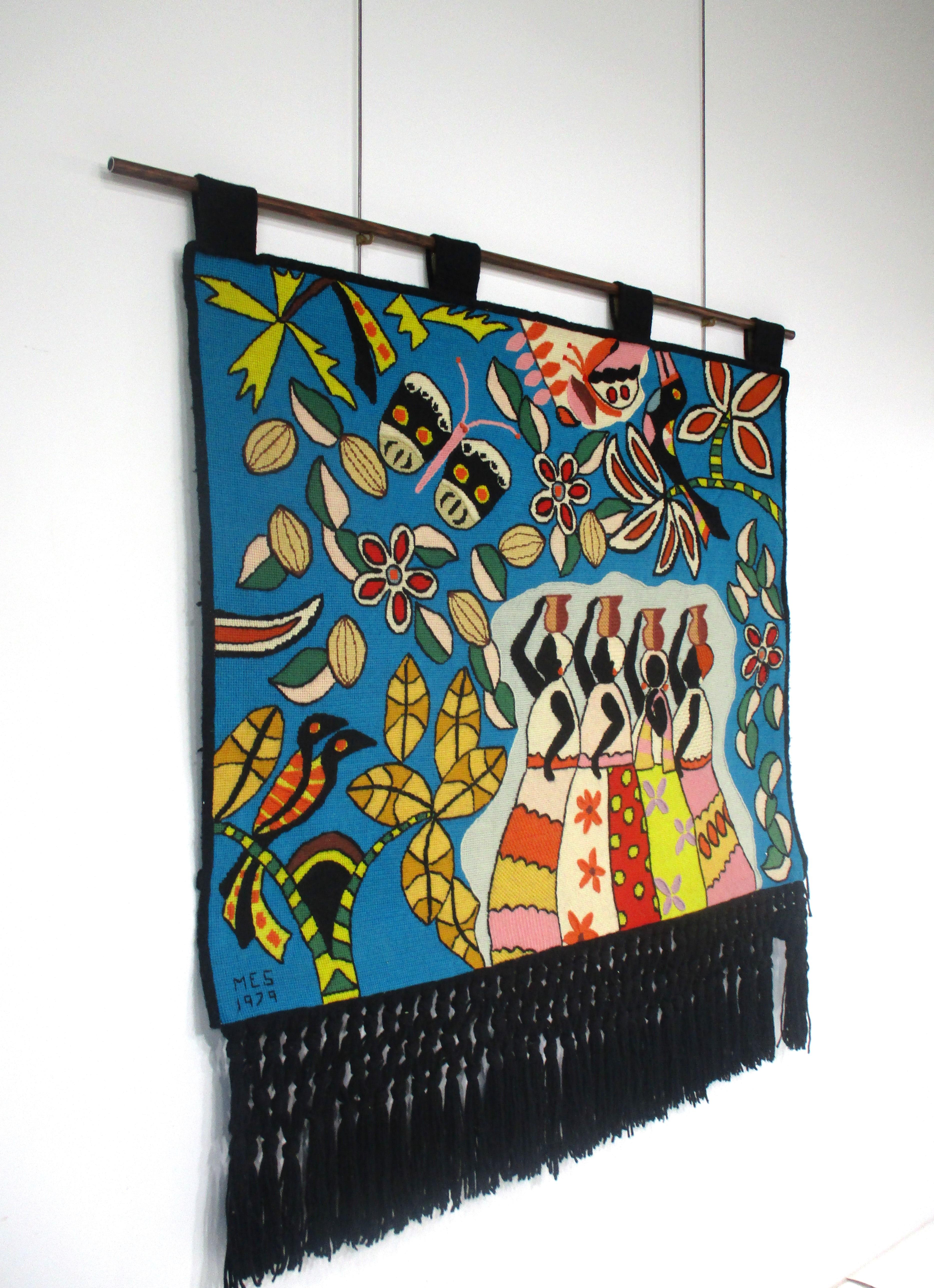 Mid-Century Modern Kennedy Bahia styled Brazilian Hand Woven Tapestry Signed MES 1979 For Sale