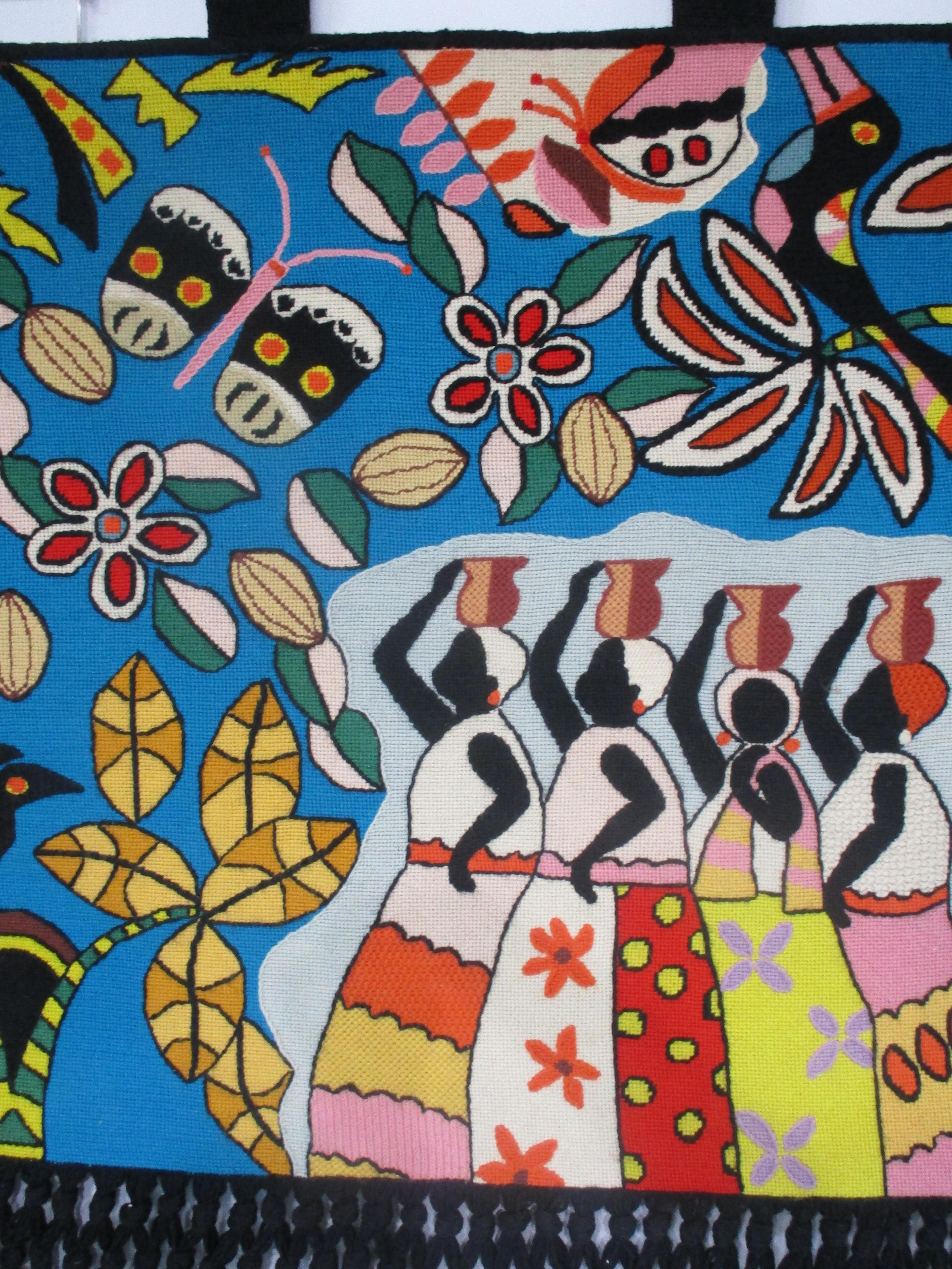 Kennedy Bahia styled Brazilian Hand Woven Tapestry Signed MES 1979 In Good Condition For Sale In Cincinnati, OH