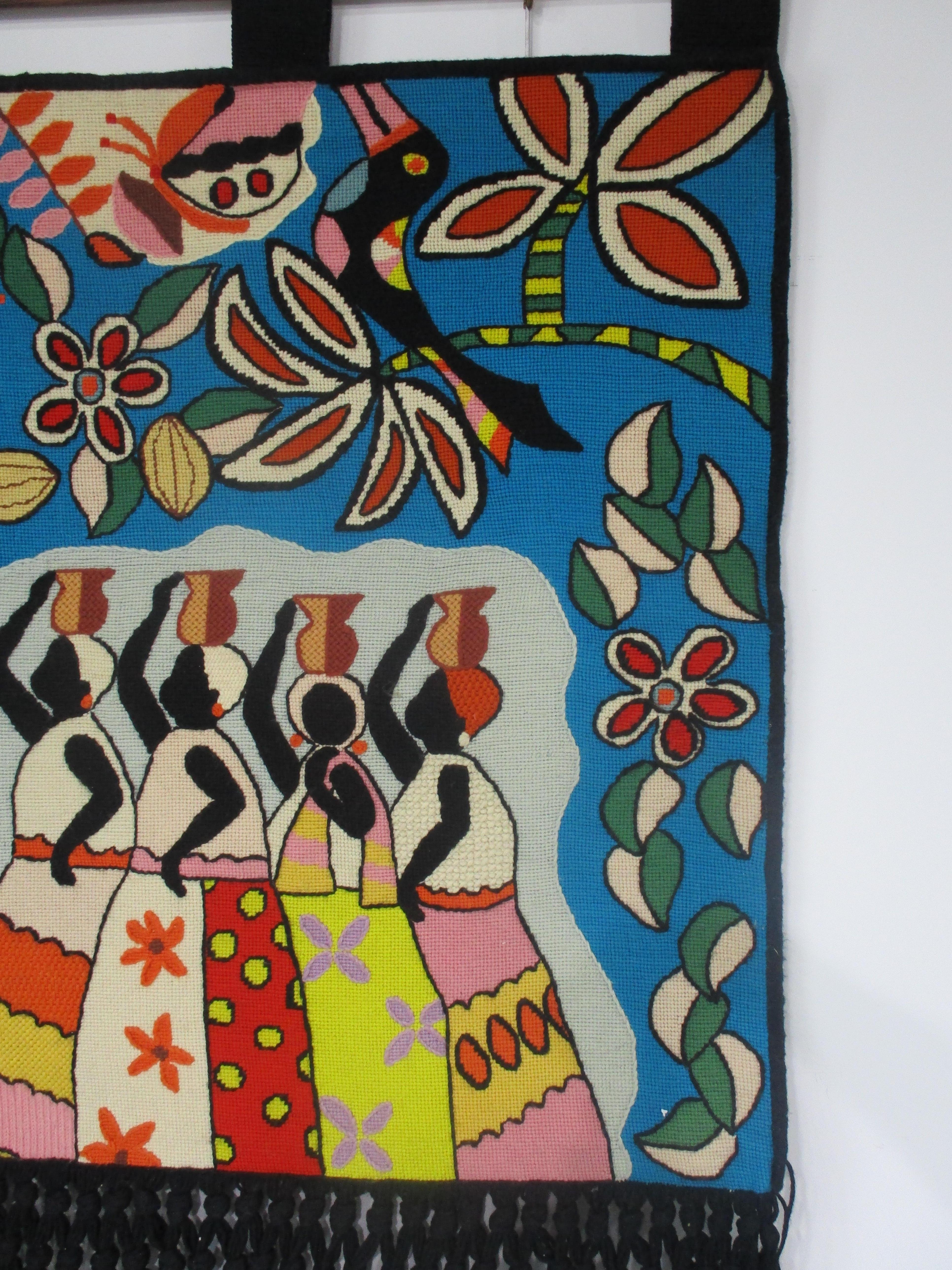 20th Century Kennedy Bahia styled Brazilian Hand Woven Tapestry Signed MES 1979 For Sale