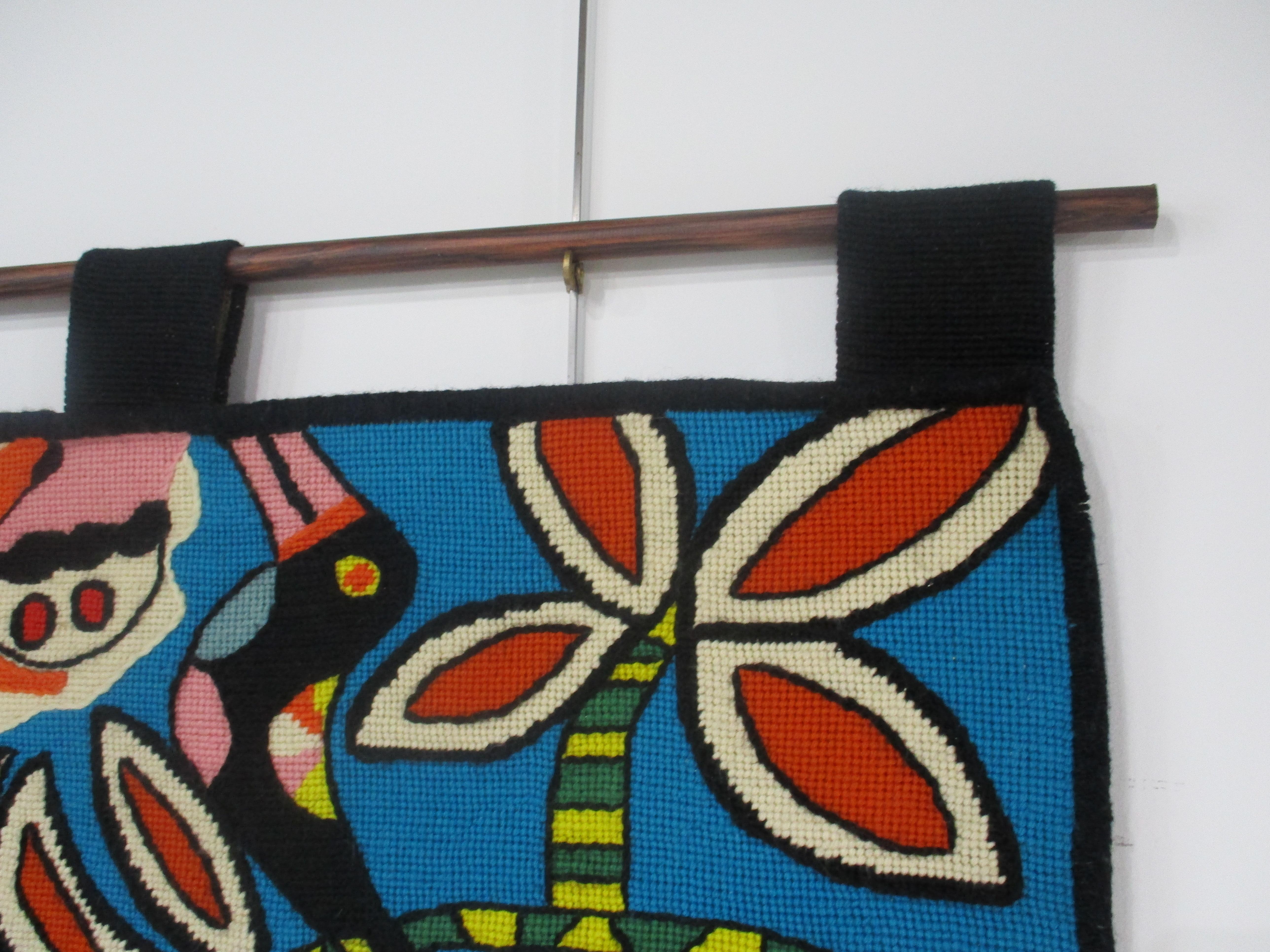 Kennedy Bahia styled Brazilian Hand Woven Tapestry Signed MES 1979 For Sale 2