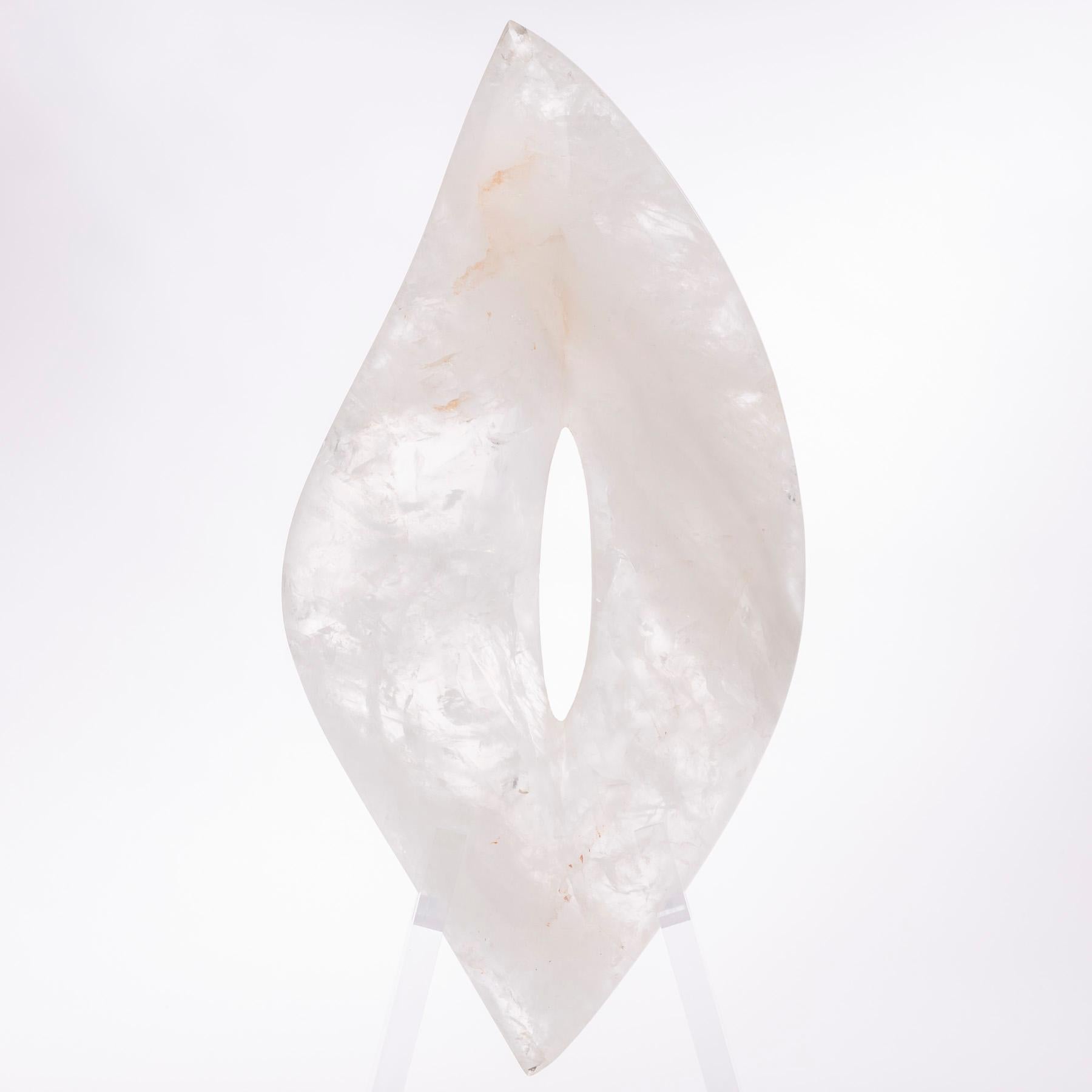 Mexican Brazilian Handcraft White Quartz Sculpture Mounted on Custom Acrylic Base For Sale