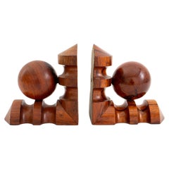 Brazilian Hardwood Geometric Bookends, Pair