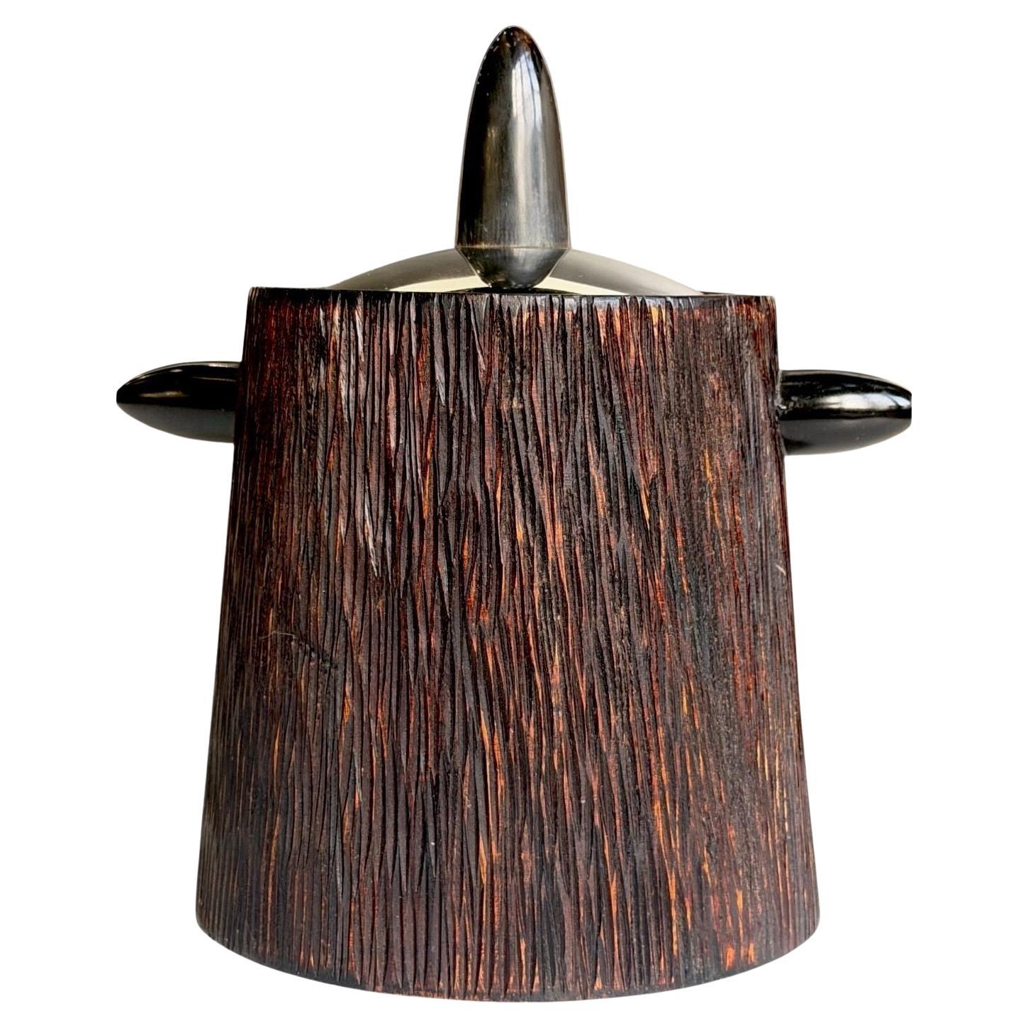 Seau à glace en bois dur brésilien, corne et chrome, 1960 en vente