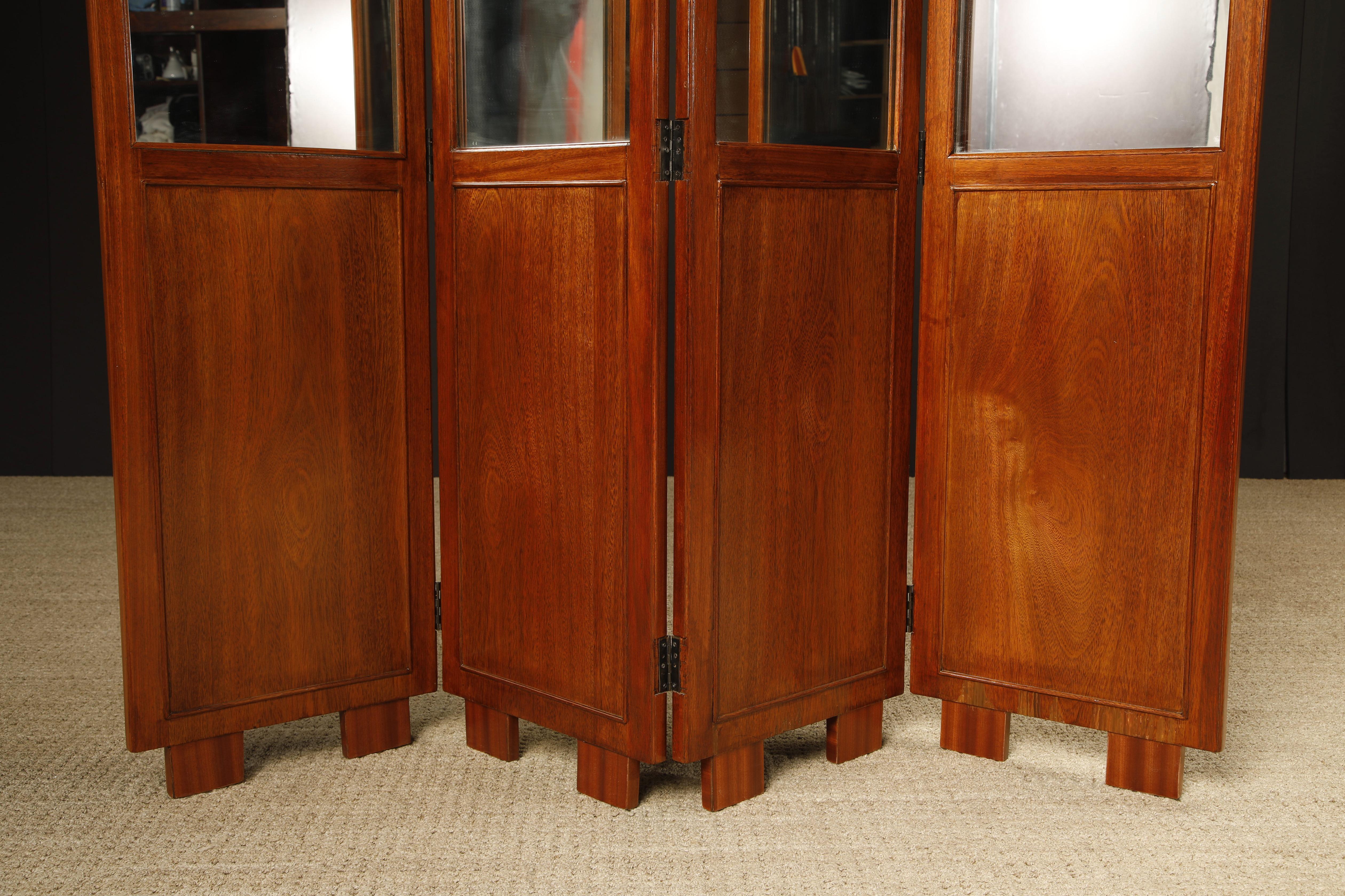 Paravento brasiliano in legno duro, pelle e pannelli specchiati, Brasile, 1960 ca. in vendita 1