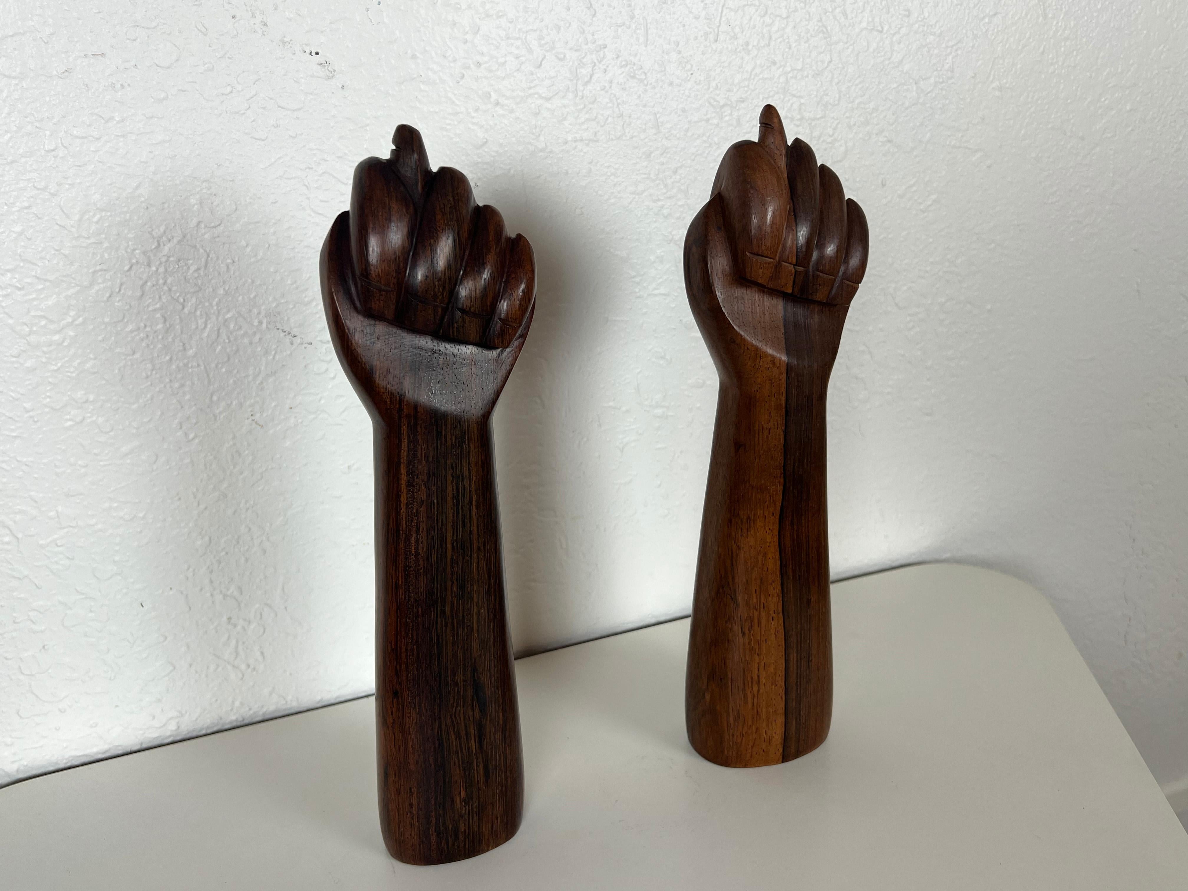 Mid-Century Modern Brazilian Jacaranda Rosewood Hand Sculptures by Jac-Arte - a Pair