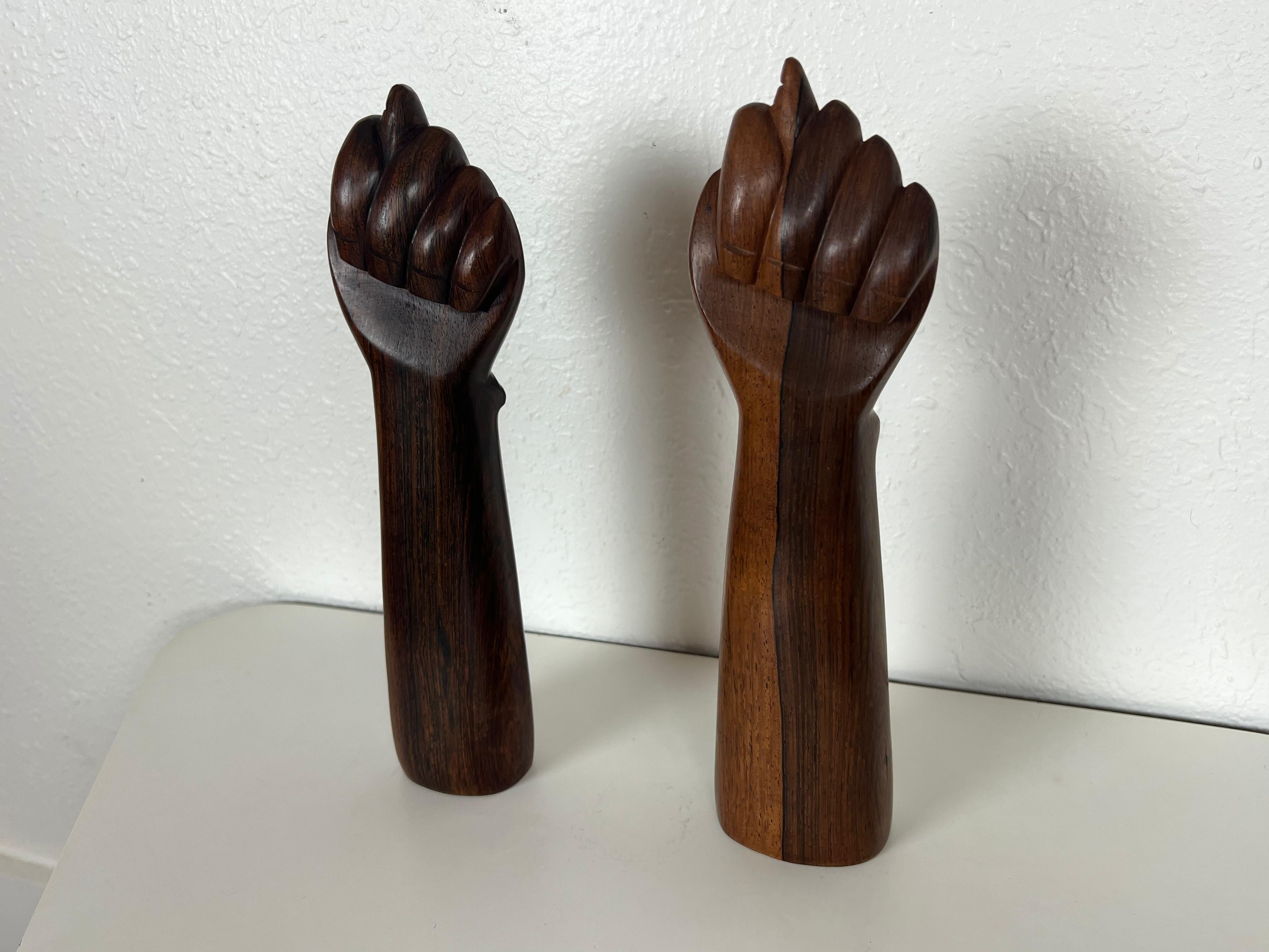 Brazilian Jacaranda Rosewood Hand Sculptures by Jac-Arte - a Pair In Excellent Condition In Fort Lauderdale, FL