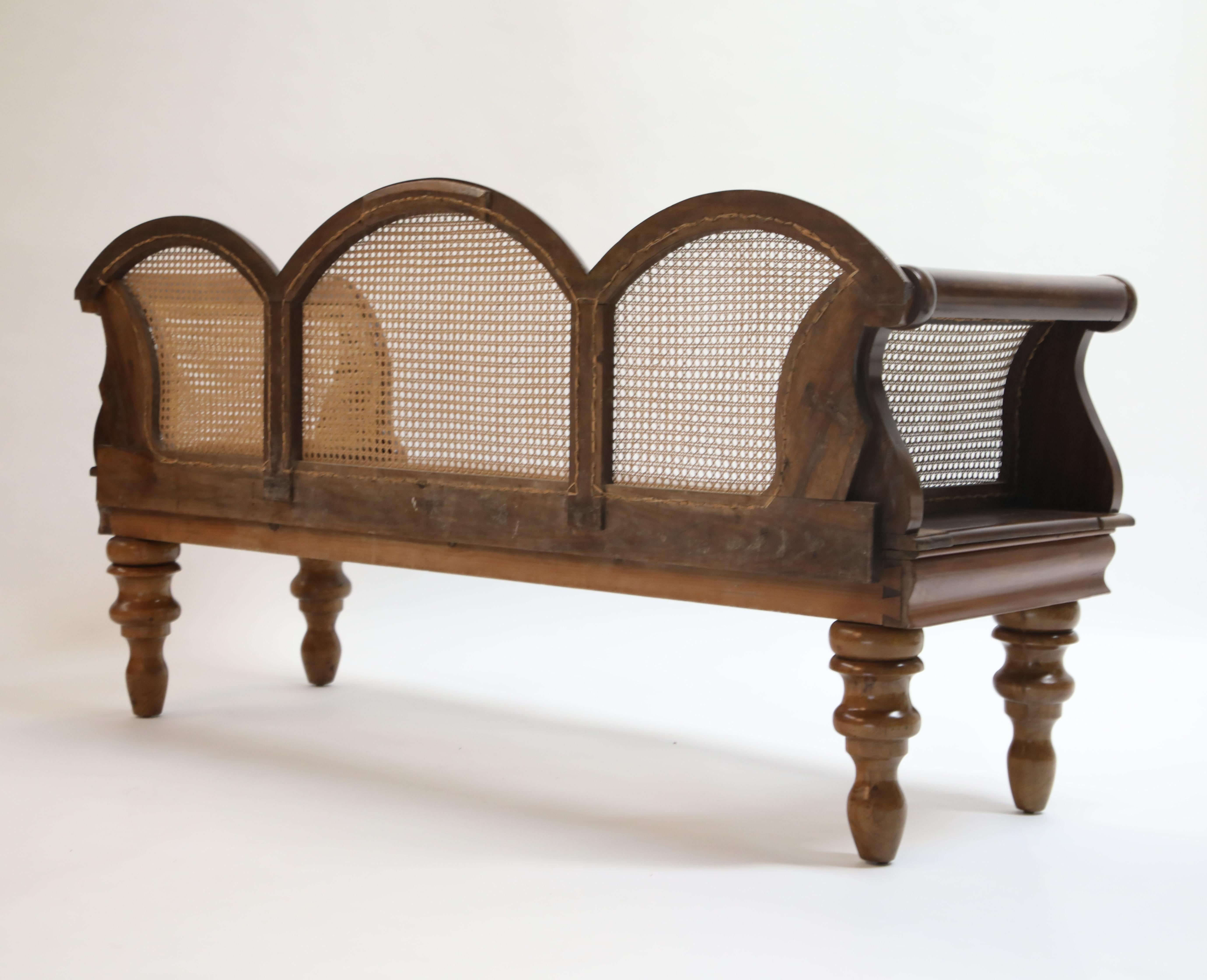 Cane Brazilian Jacaranda Rosewood Sofa with Caning and Scrolled Arms, circa 1930s