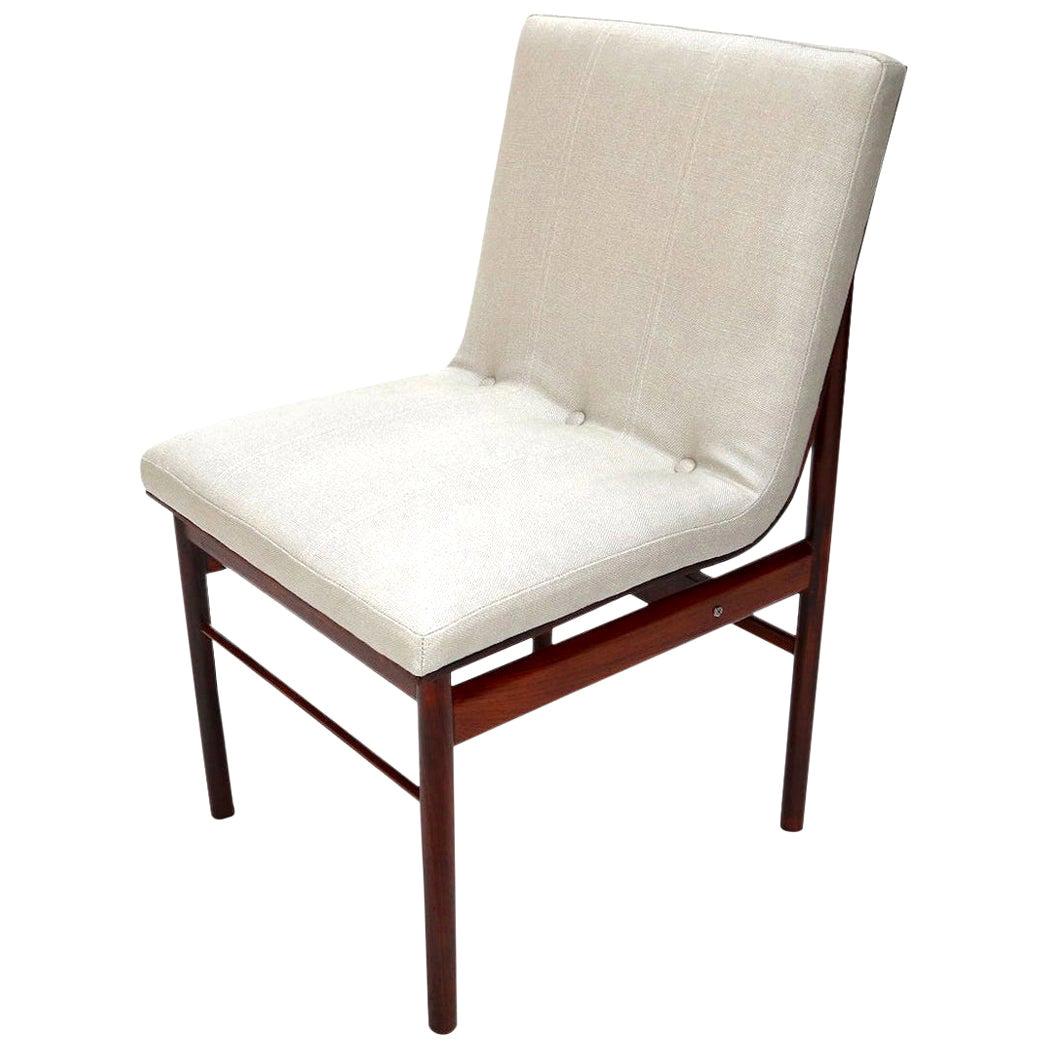 Brazilian Jacaranda Wood and Beige Linen 1960s Midcentury Dining Chairs