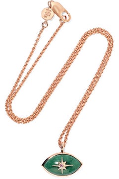 Marlo Laz Brazilian Jade Pink Ruby 14 Karat Rose Gold Evil Eye Halskette