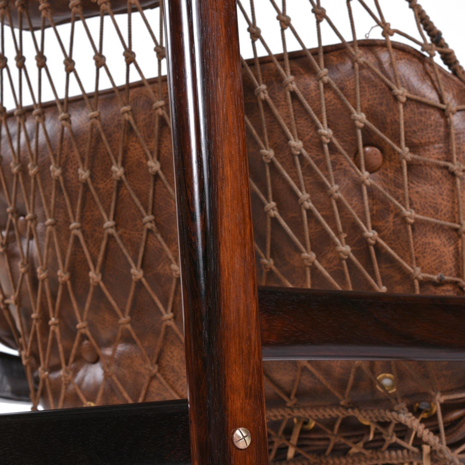 Brasilianischer Jangada Sling Chair aus Palisanderholz und Leder mit Ottomane von Jean Gillon  im Angebot 5
