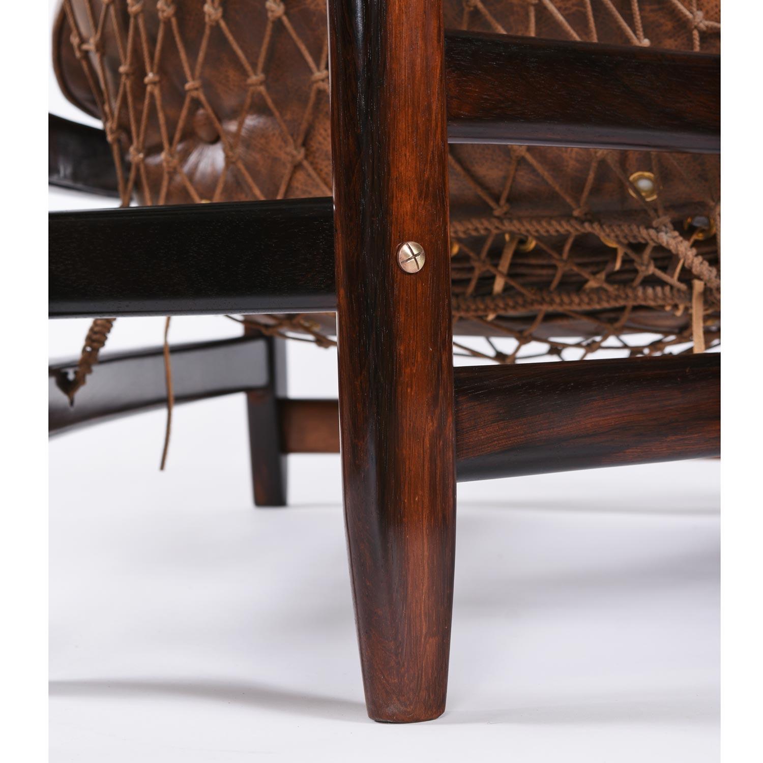 Brasilianischer Jangada Sling Chair aus Palisanderholz und Leder mit Ottomane von Jean Gillon  im Angebot 4