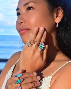 Brazilian Lavender Quartz Trillion Ear Jackets with Silver Spinel Studs