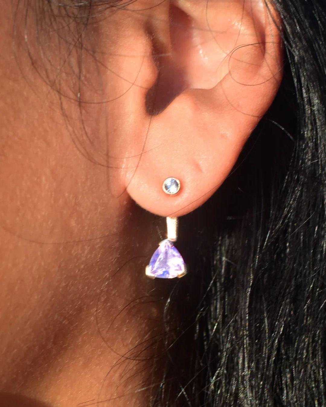 Brazilian Lavender Quartz Trillion Ear Jackets with Silver Spinel Studs In New Condition For Sale In Kula, HI