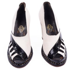 Brazilian Leather 1940s Novelty Peep Toe Platform Heels Piano Key Vintage Shoes