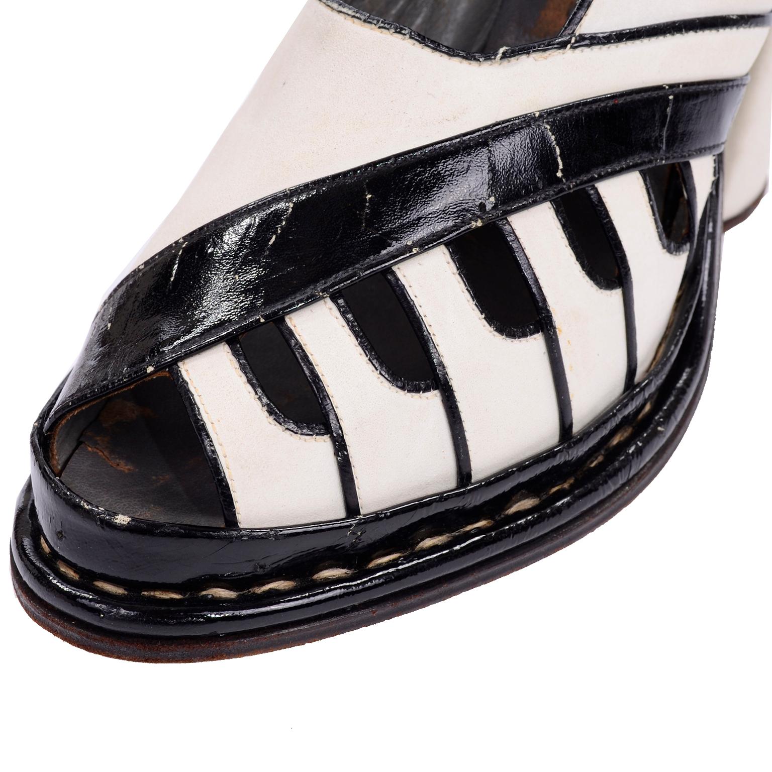 Beige Brazilian Leather 1940s Novelty Peep Toe Platform Heels Piano Key Vintage Shoes For Sale