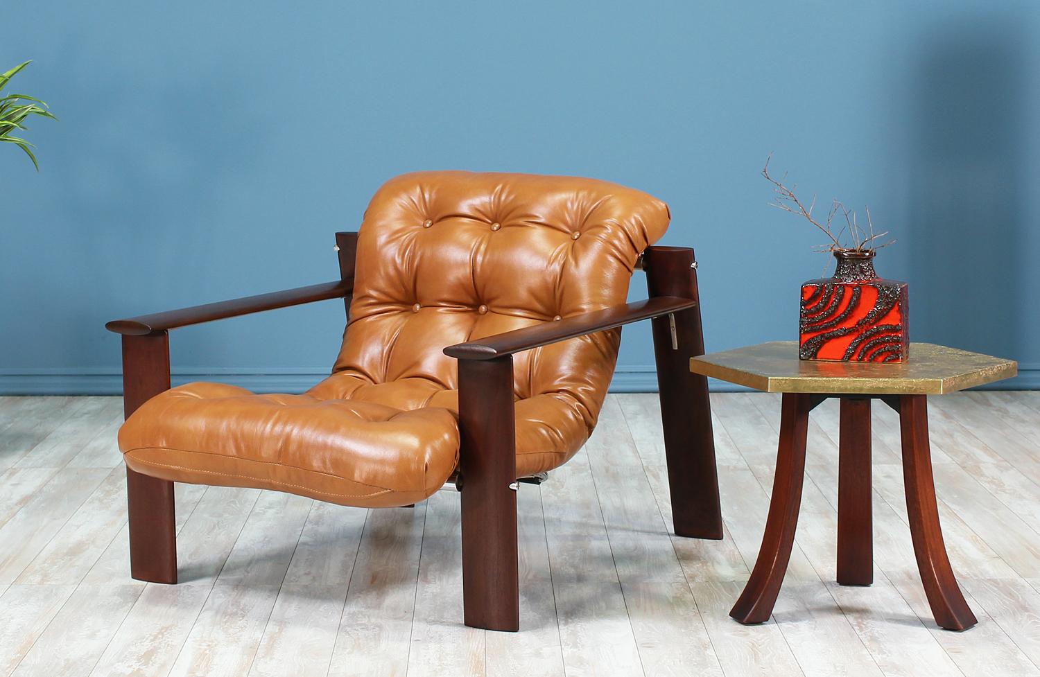 Late 20th Century Brazilian Leather and Mahogany Mp-129 Lounge Chair by Percival Lafer