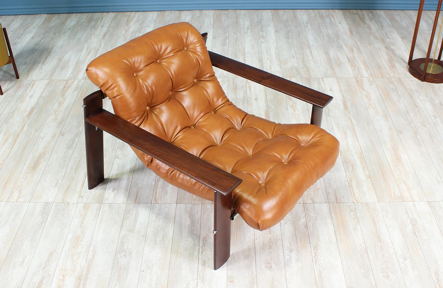 Brazilian Leather and Mahogany Mp-129 Lounge Chair by Percival Lafer 2